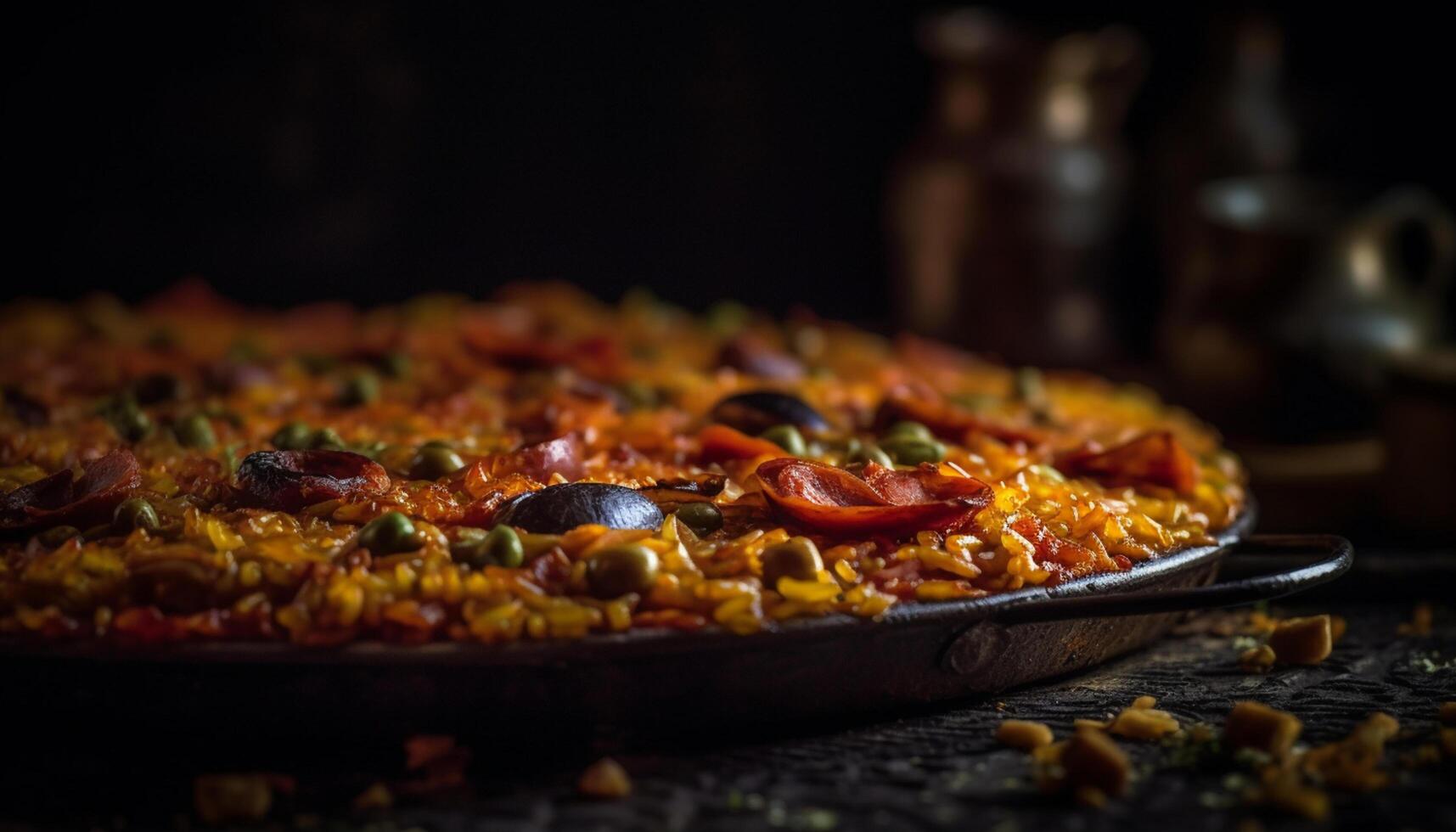 ai generato freschezza su tavolo buongustaio pasto, rustico verdura Pizza, salutare mangiare generato di ai foto