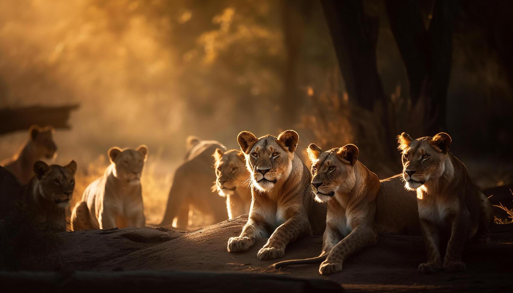 ai generato leonessa e cucciolo seduta nel erba, maestoso bellezza nel natura generato di ai foto