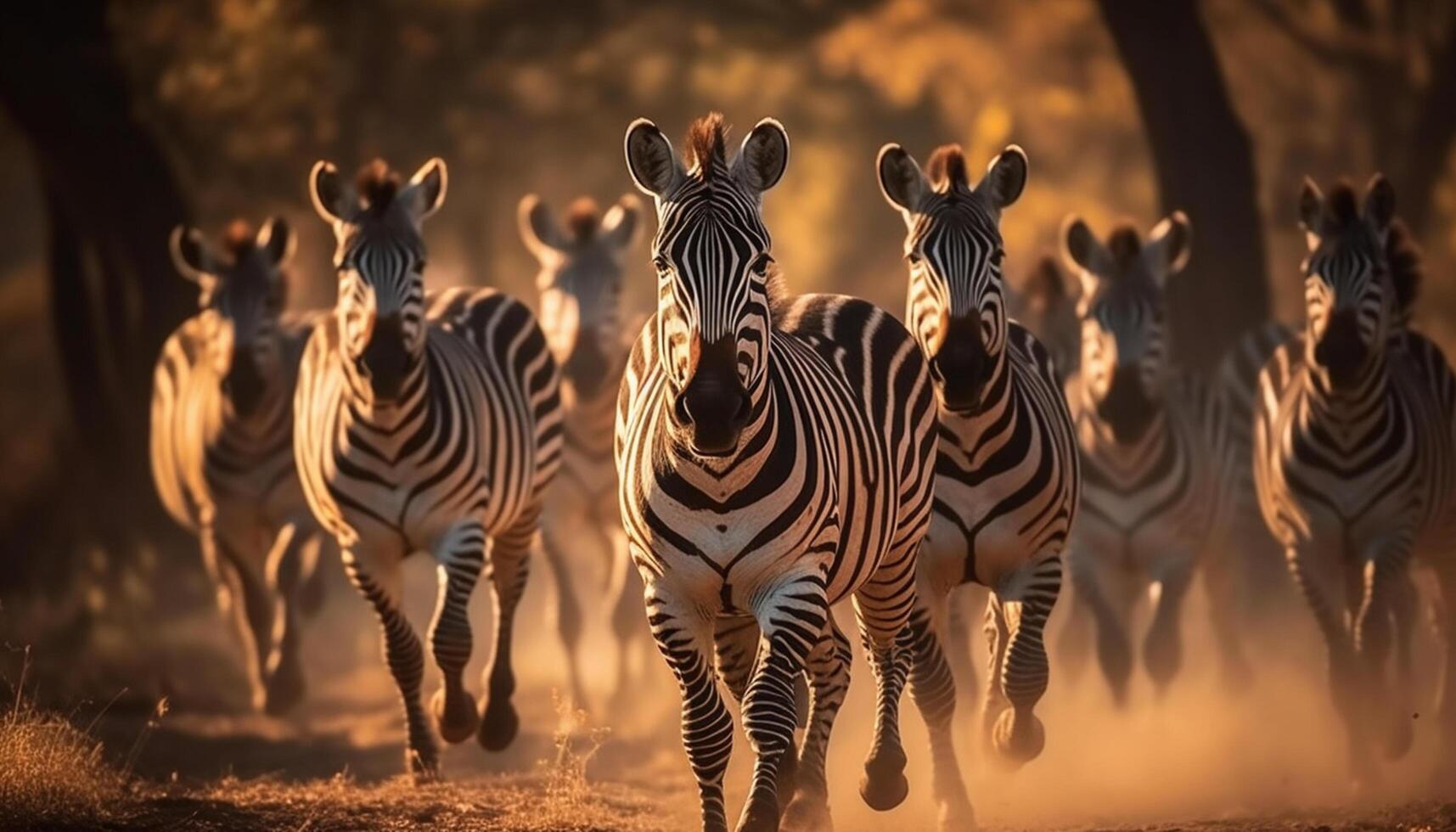 ai generato zebra mandria nel africano savana, in piedi nel un' riga, maestoso generato di ai foto