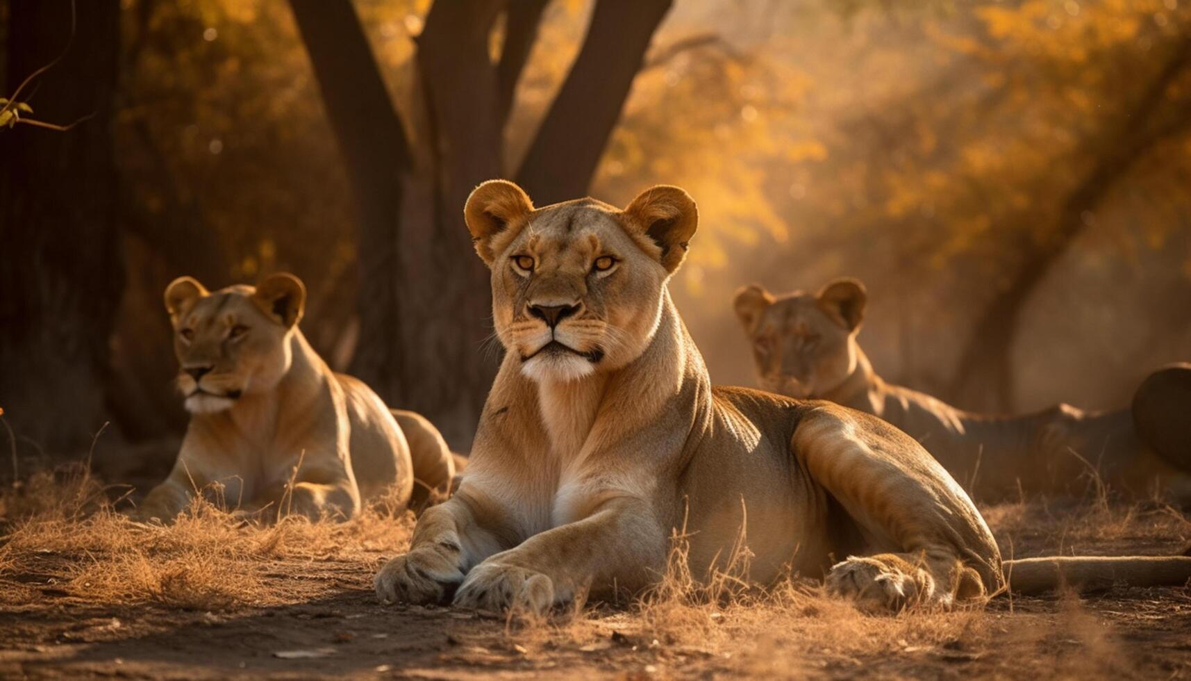 ai generato maestoso leonessa riposo nel il natura selvaggia, amore nel sua occhi generato di ai foto