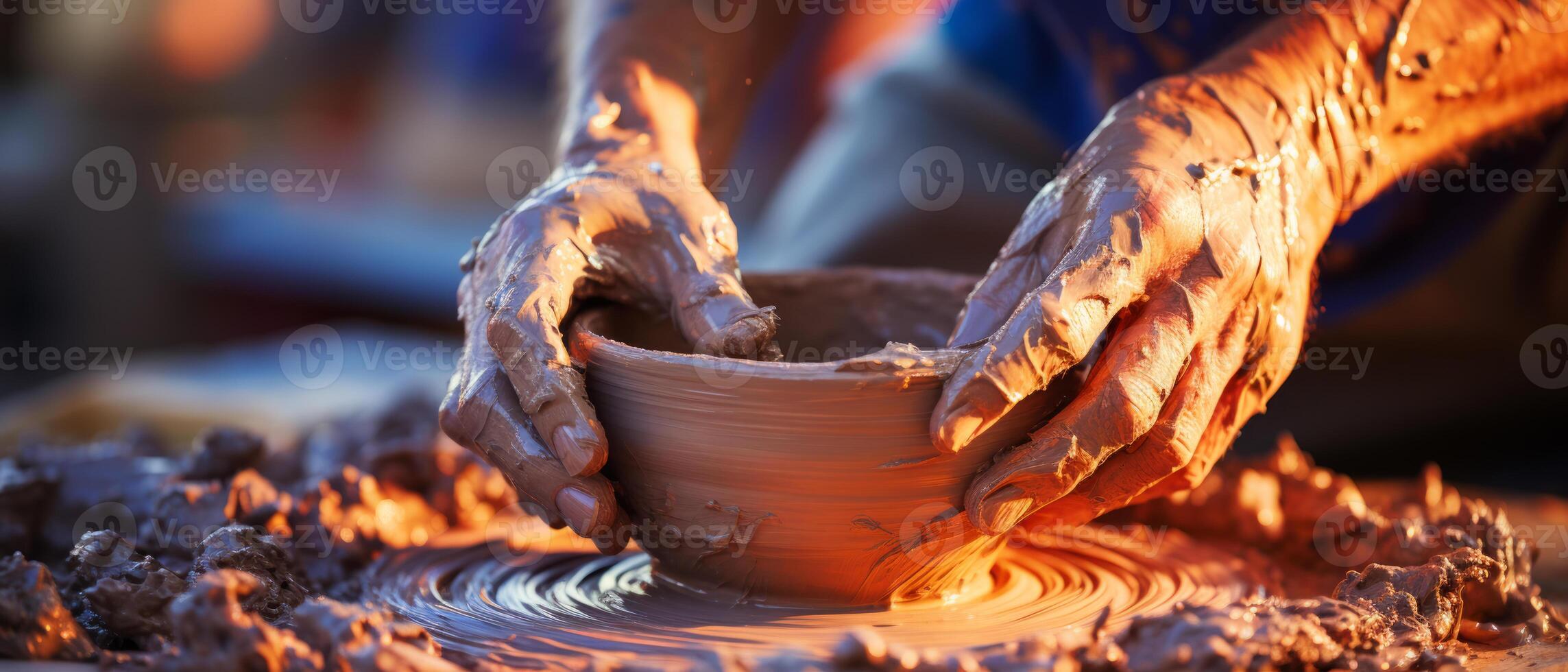 ai generato artigiano modellare ceramica su ruota foto
