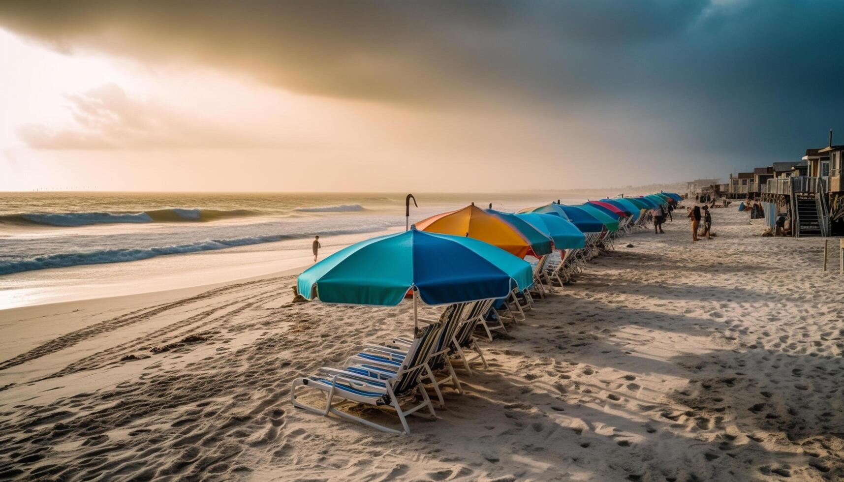 ai generato tramonto al di sopra di il tranquillo costa, un' Perfetto estate vacanza destinazione generato di ai foto