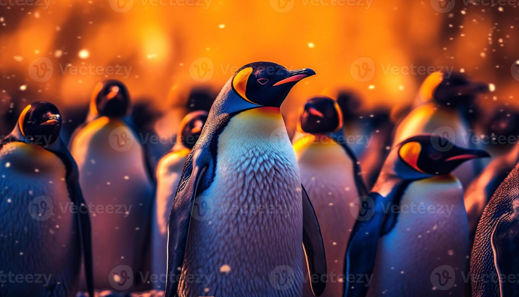 ai generato carino pinguino nel blu inverno, all'aperto, vicino su, neve, subacqueo generato di ai foto