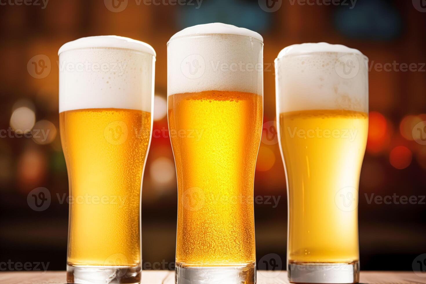 ai generato bicchieri di freddo birra con schiuma, pinta di originale premio birra bere, alcool gusto e vacanza celebrazione foto