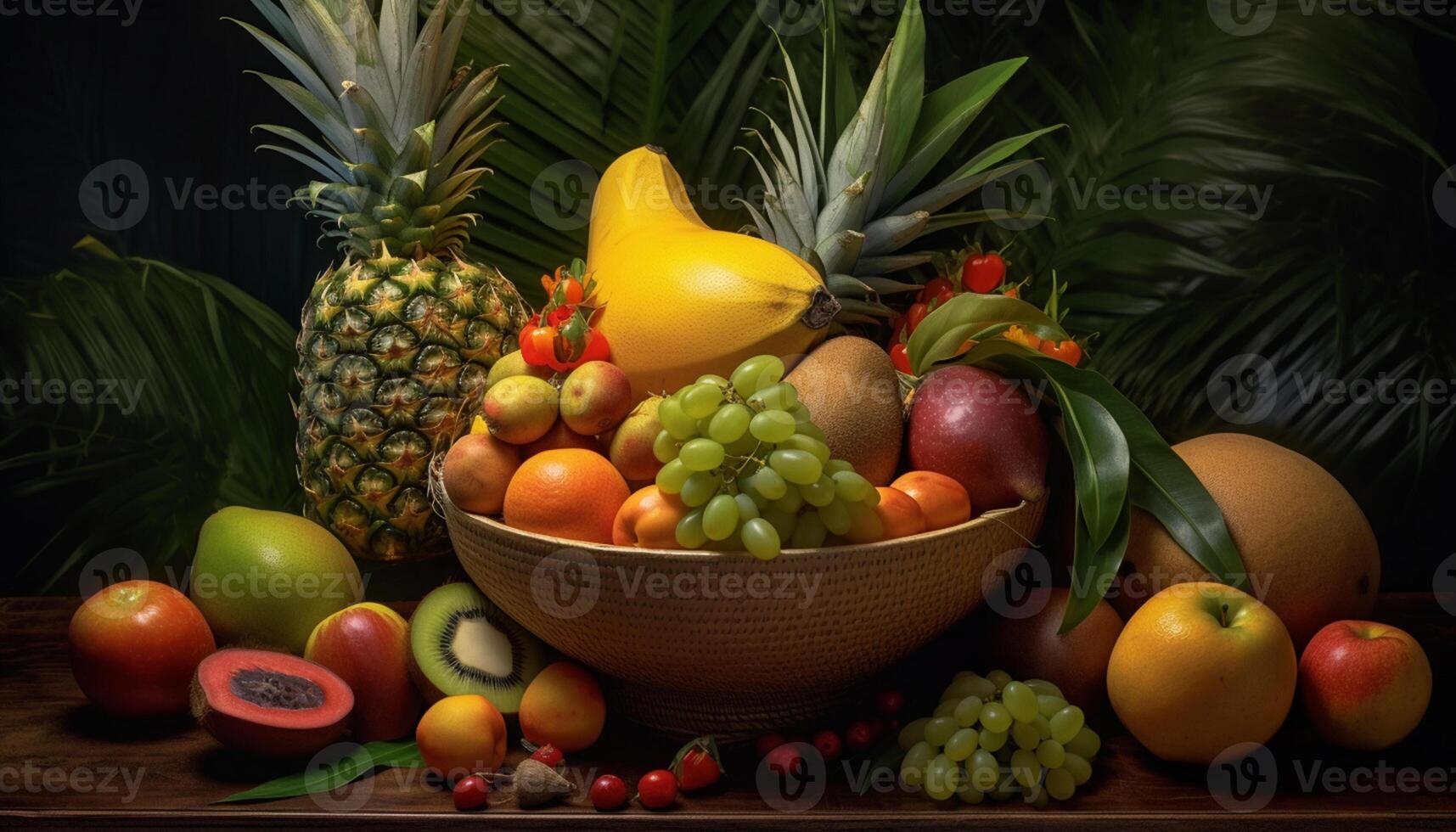 ai generato freschezza di tropicale frutta su un' tavolo, salutare e delizioso generato di ai foto