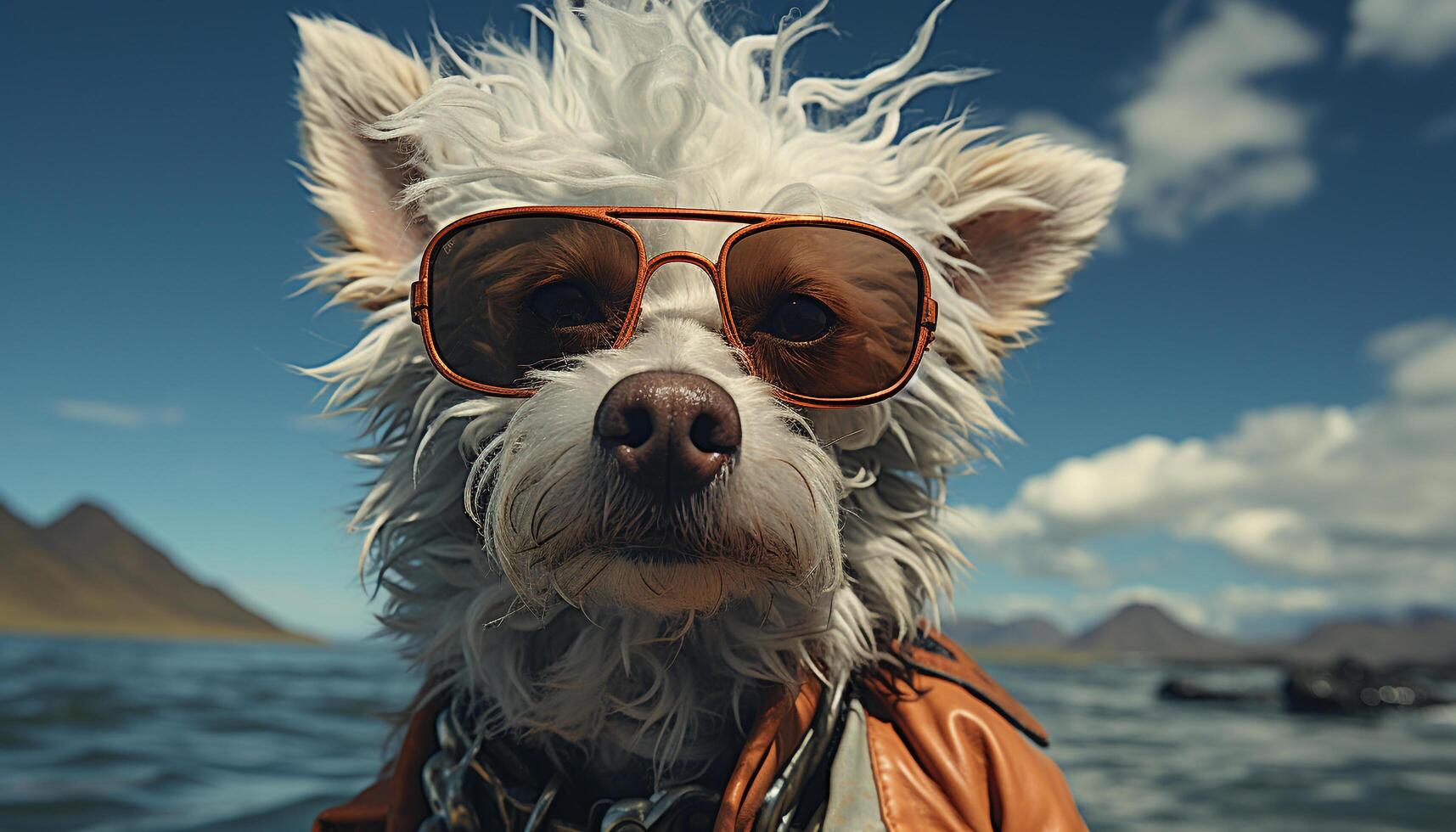 ai generato carino cane indossare occhiali da sole gode estate vacanza generato di ai foto
