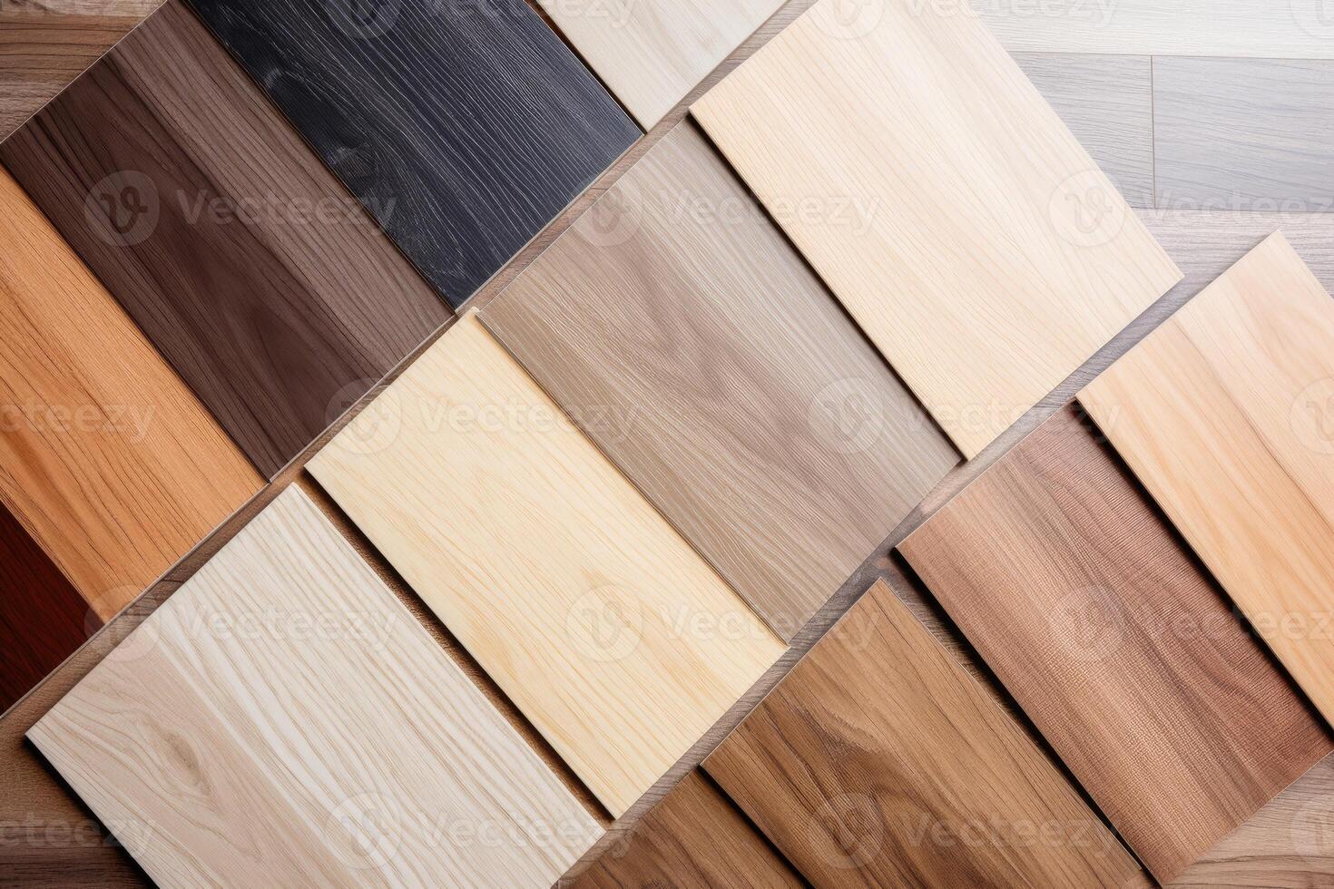 ai generato legna laminato pavimento campioni, vinile piastrella. assortimento di parquet o laminato pavimento campioni nel naturale colori. foto