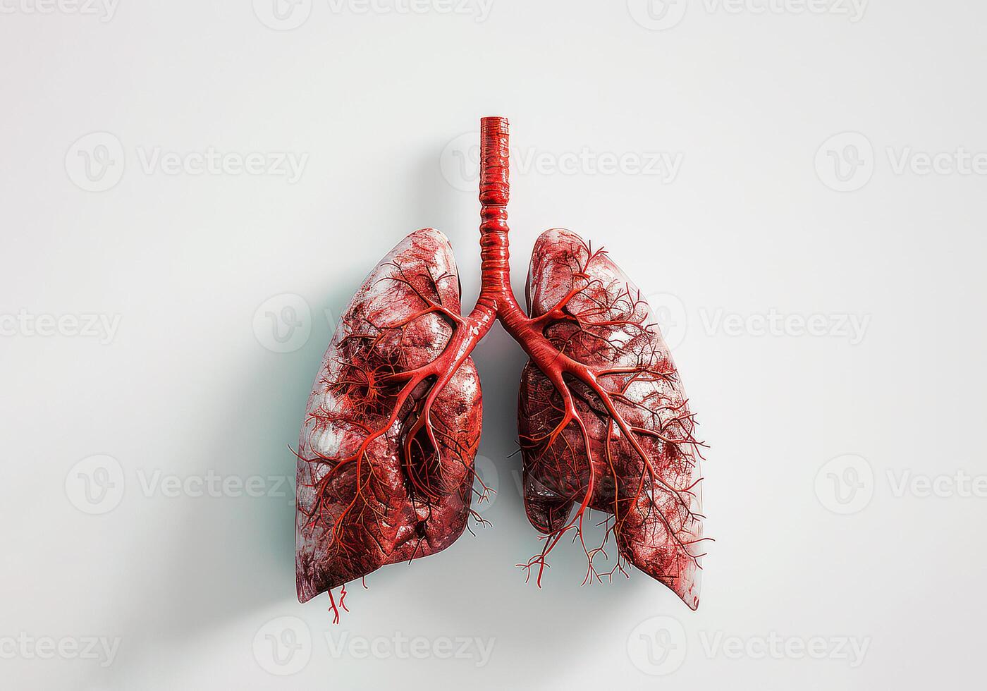 ai generato umano polmone con un' rosso sangue nave foto
