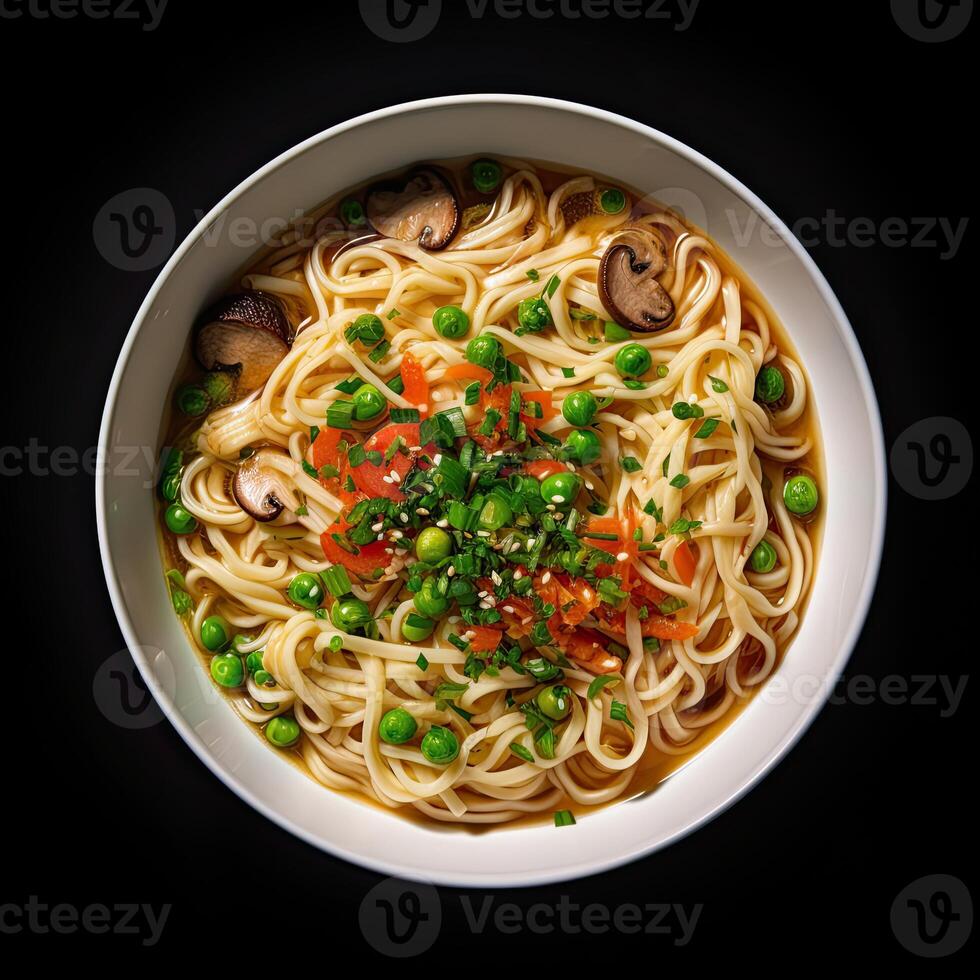 ai generato spaghetto la minestra avvicinamento isolato su pianura sfondo foto