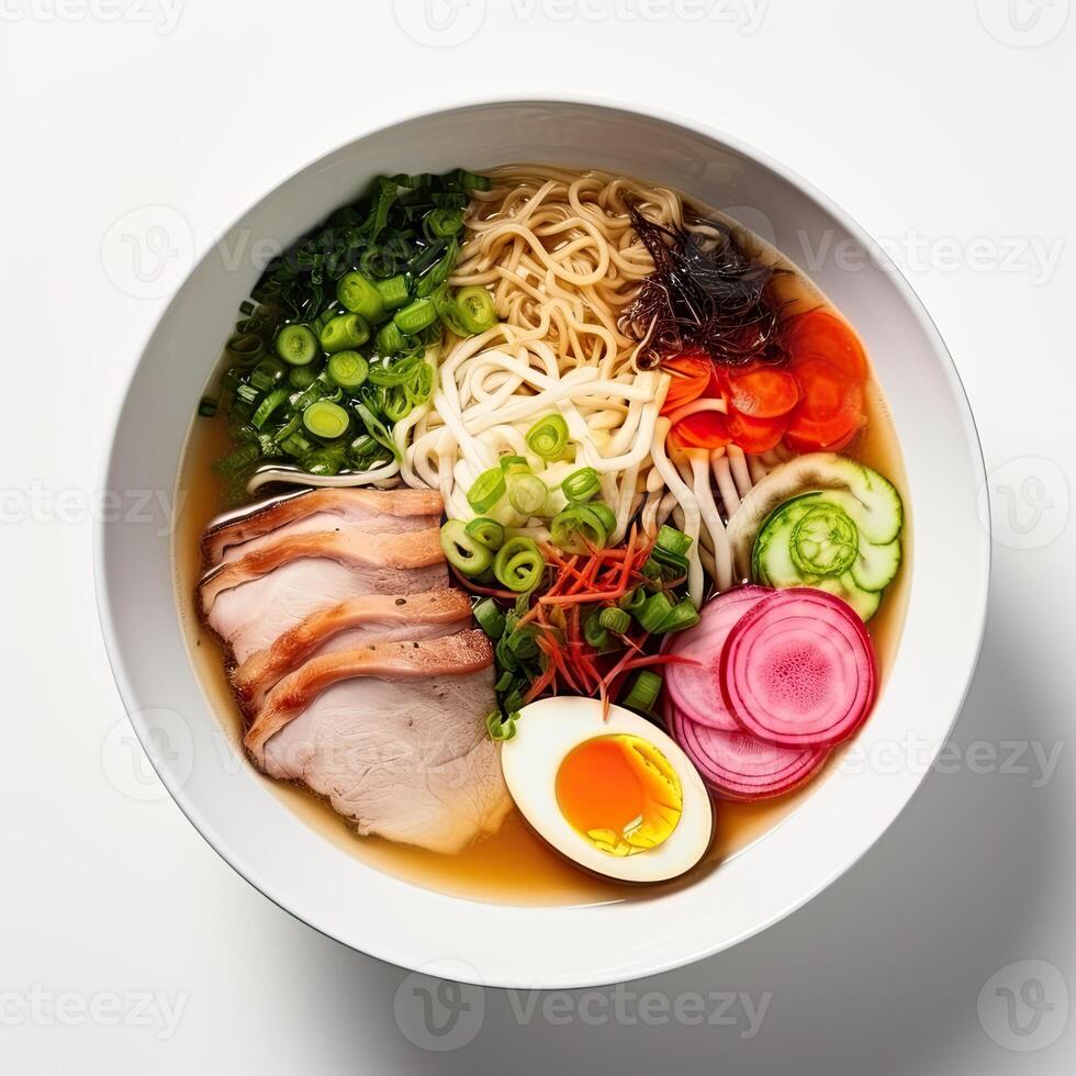 ai generato ramen la minestra avvicinamento foto