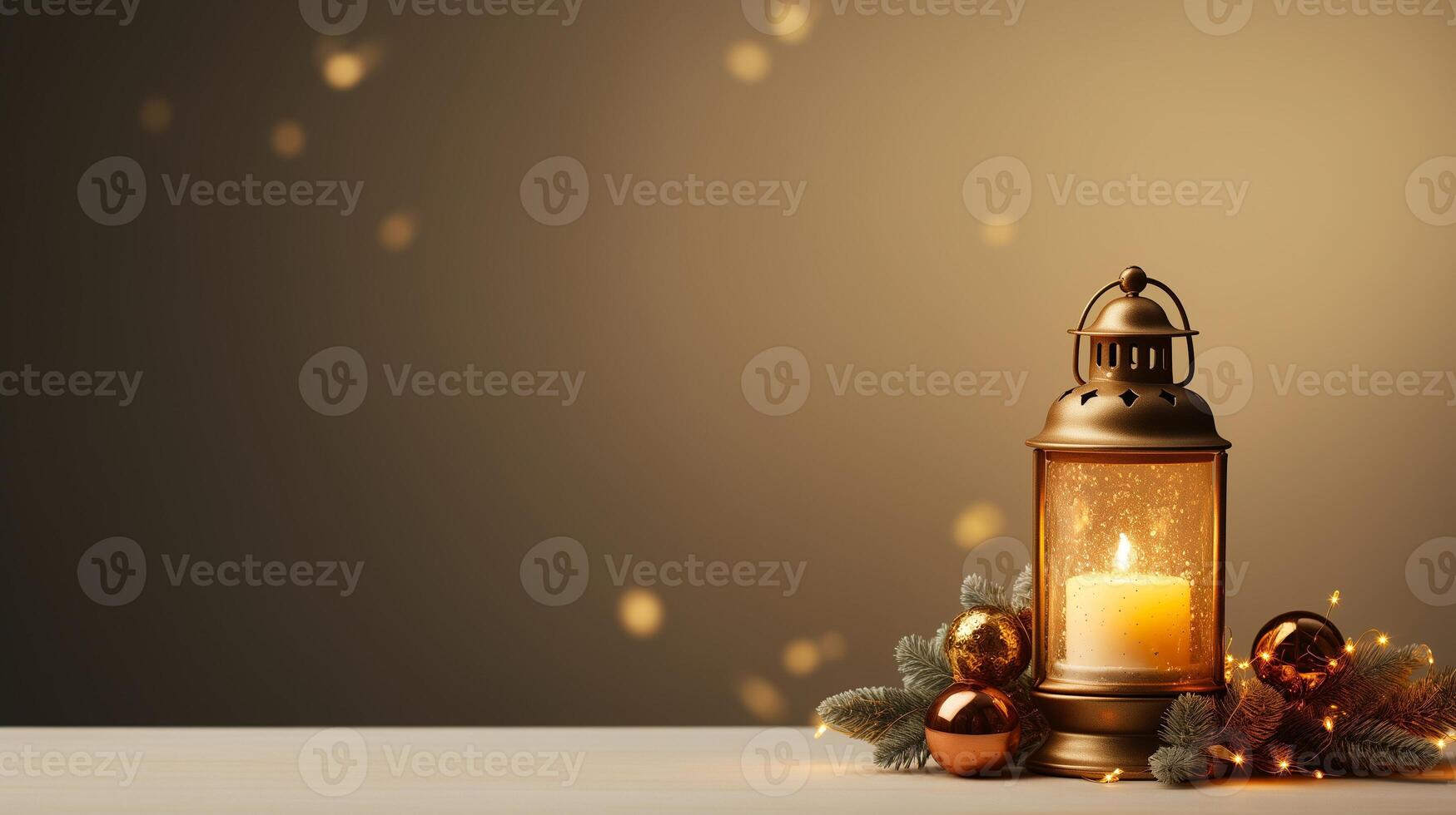 ai generato copia spazio di lanterna con albero e palla Natale decorazione per sfondo foto
