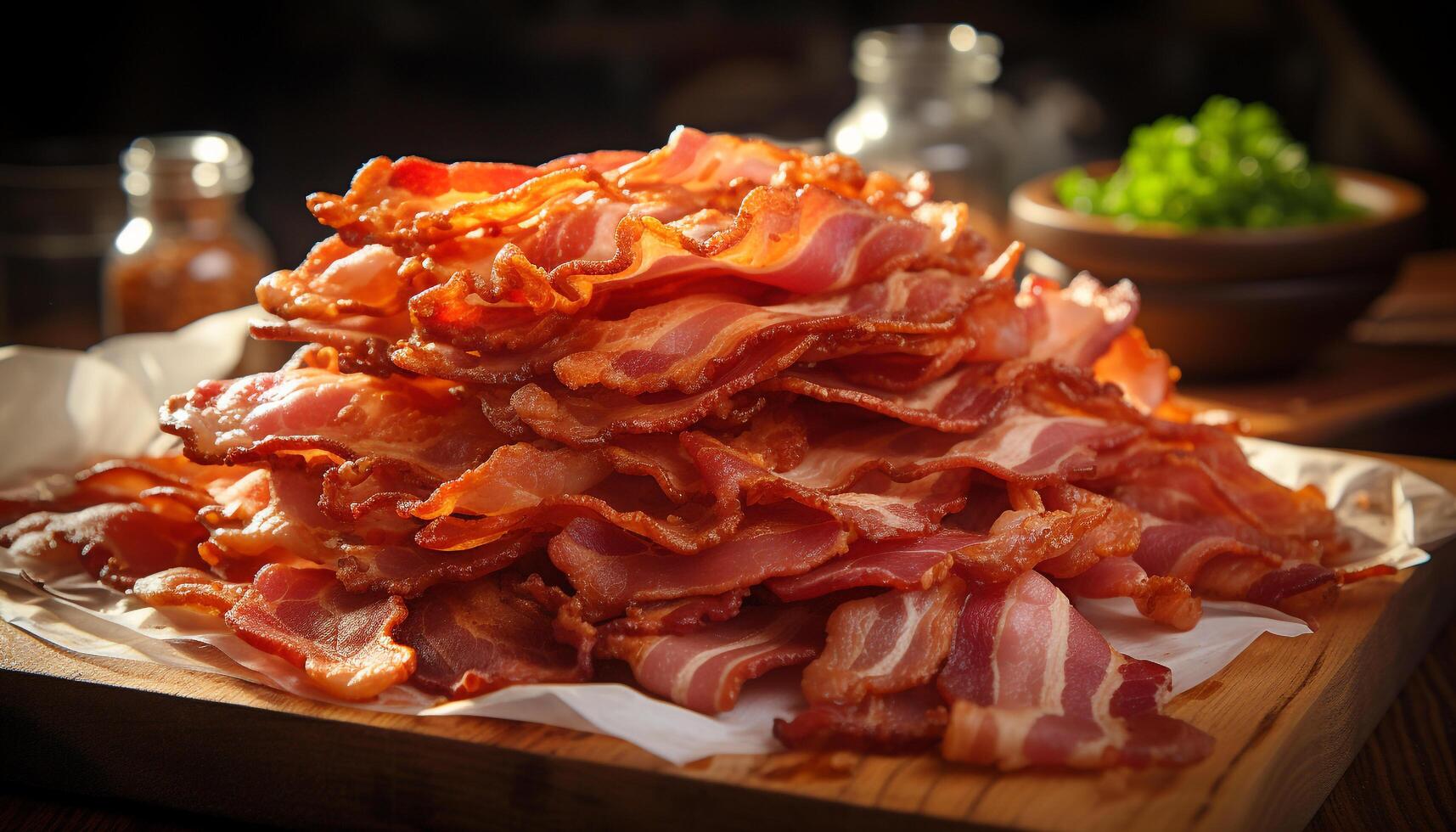 ai generato freschezza e buongustaio fetta di affumicato prosciutto generato di ai foto