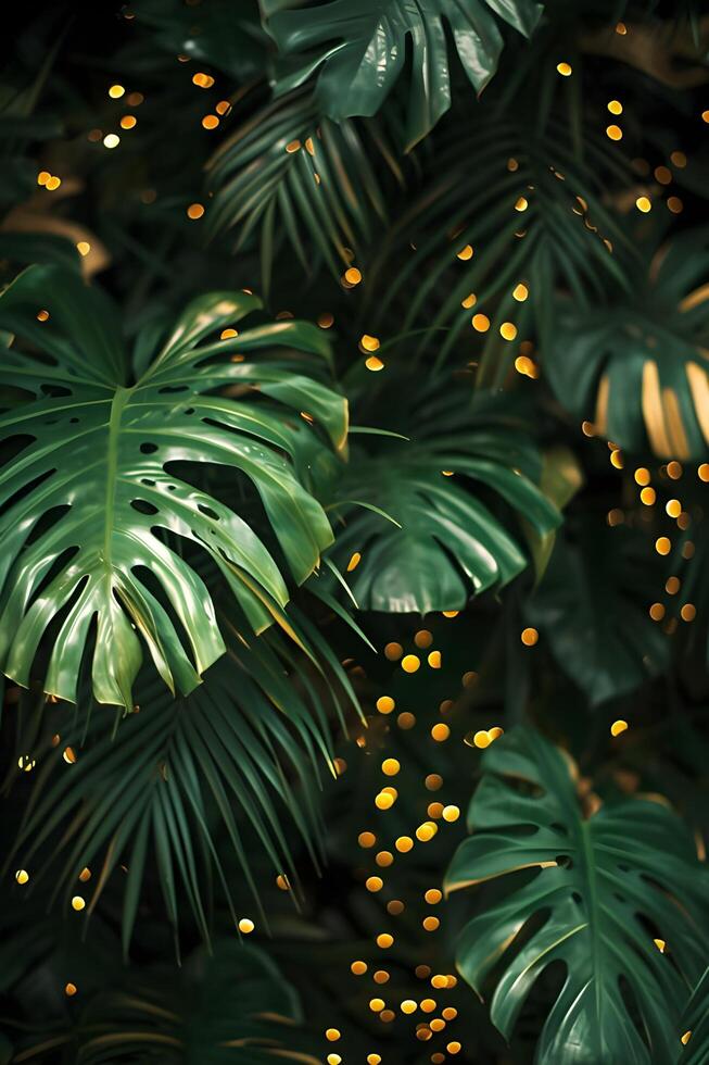 ai generato glitterato tropicale le foglie sfondo grassetto e bellissimo femminile Accenti foto