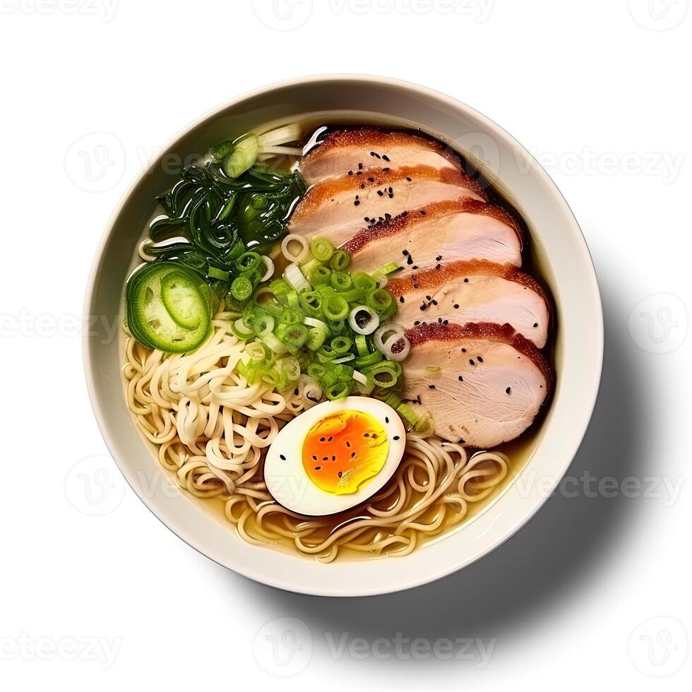 ai generato ramen la minestra avvicinamento foto