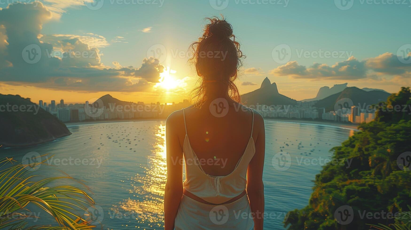 ai generato il famoso guanabara baia e il paesaggio urbano di rio de janeiro, brasile, siamo visibile a partire dal il terrazza di un' moda turista nel rio de janeiro foto