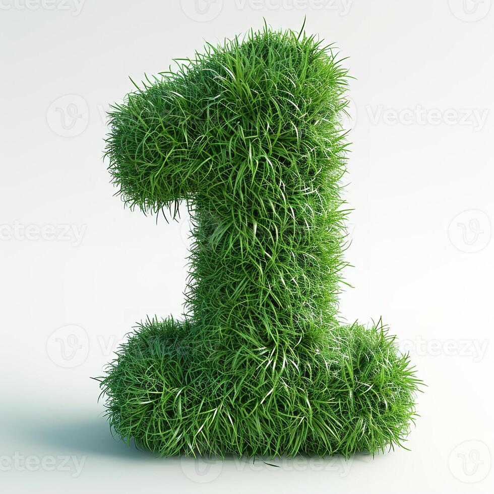 ai generato un' vivace numero uno forma coperto nel lussureggiante, verde erba contro un' neutro sfondo, simboleggiante naturale crescita e priorità. foto