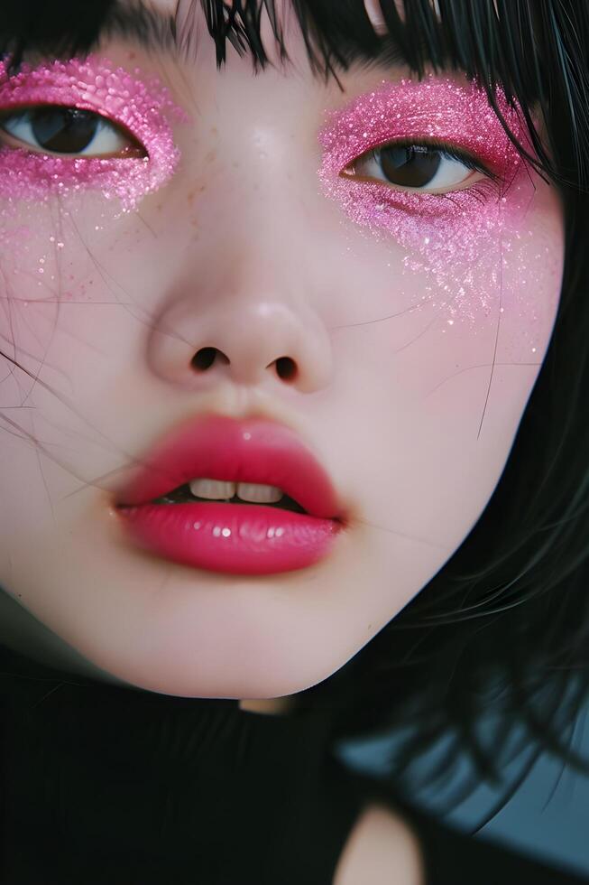 ai generato scintillante eleganza rosa luccichio harajuku bellezza scatena moda Magia foto