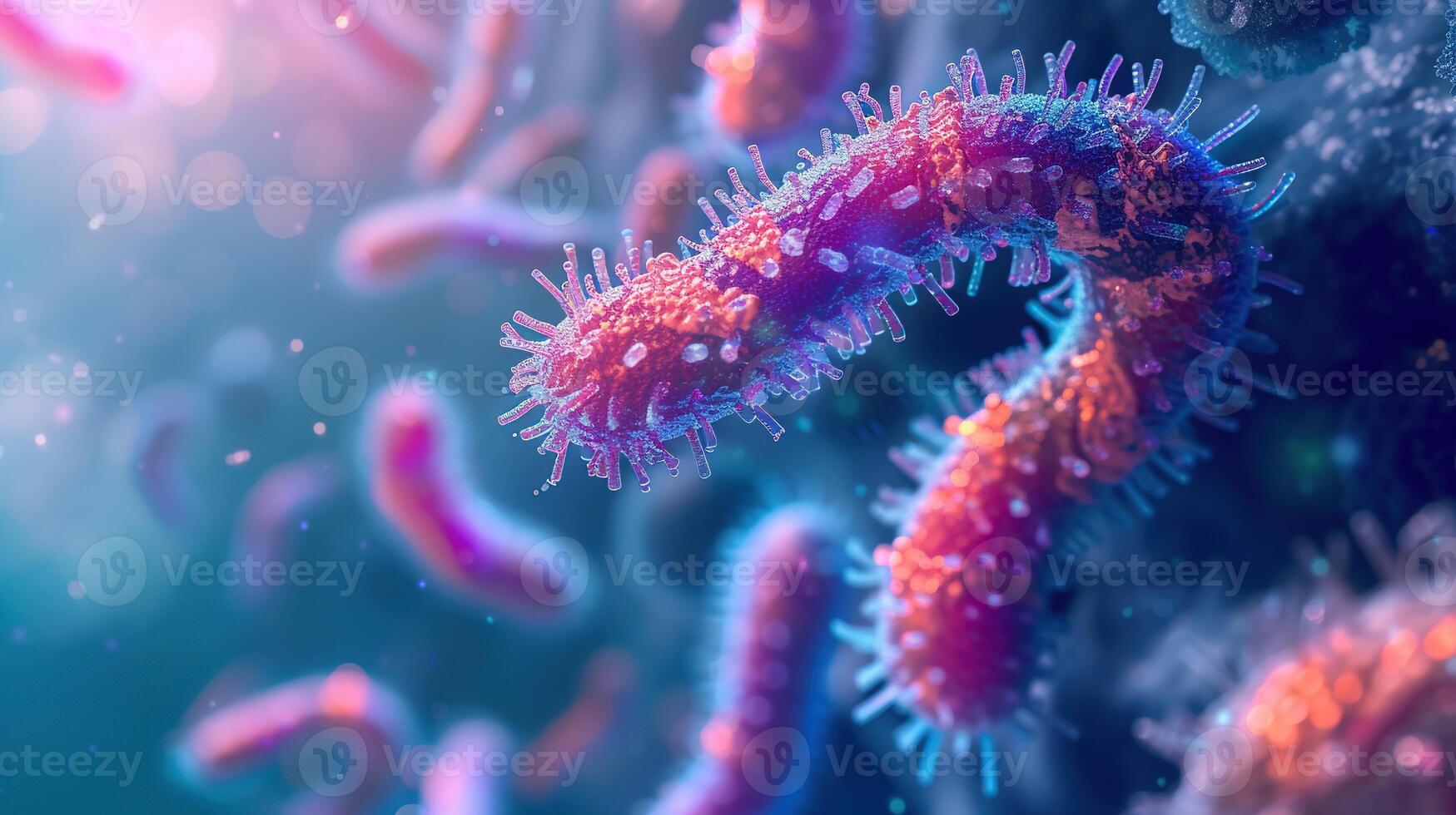 ai generato batteri colonie sotto un' microscopio. generativo ai foto