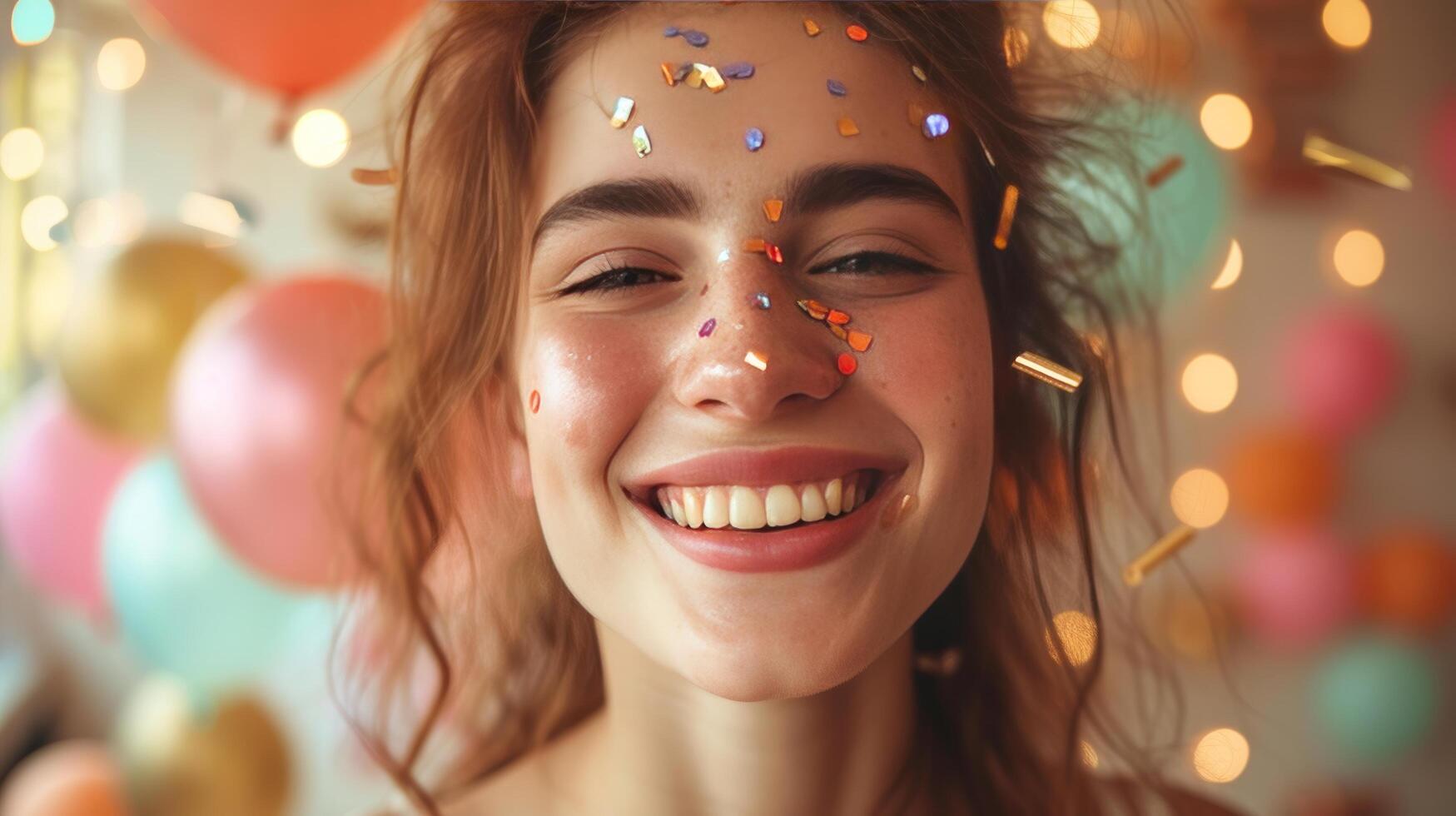 ai generato il giubilante compleanno ragazze Sorridi brilla piace il sole, illuminante il intero camera foto