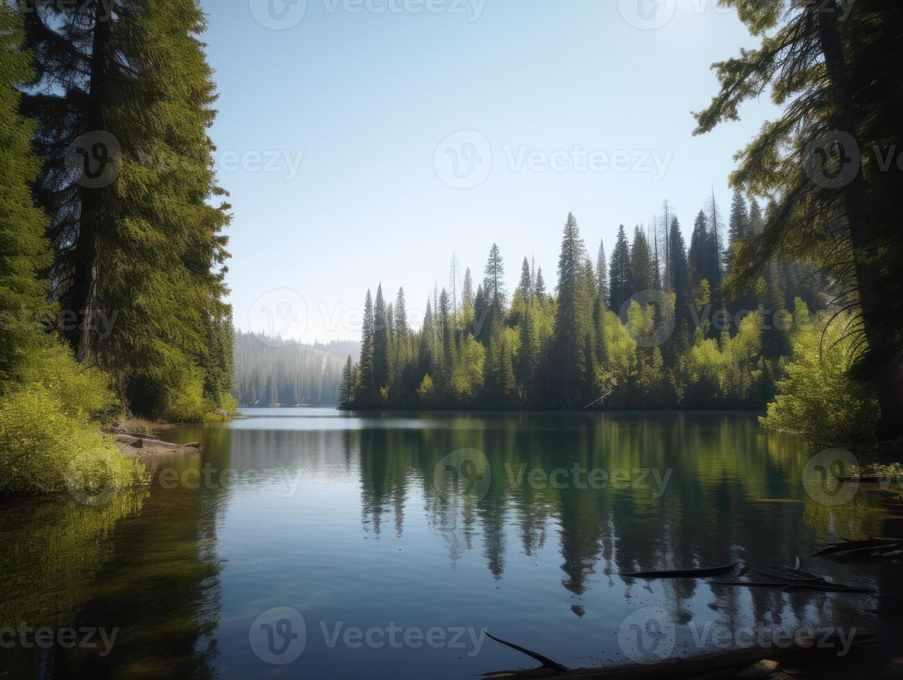 ai generato fiume nel il foresta foto