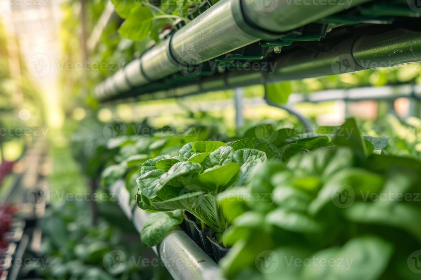 ai generato verticale agricoltura e idroponica. fresco biologico verdura cresciuto utilizzando aquaponics agricoltura. generativo ai foto