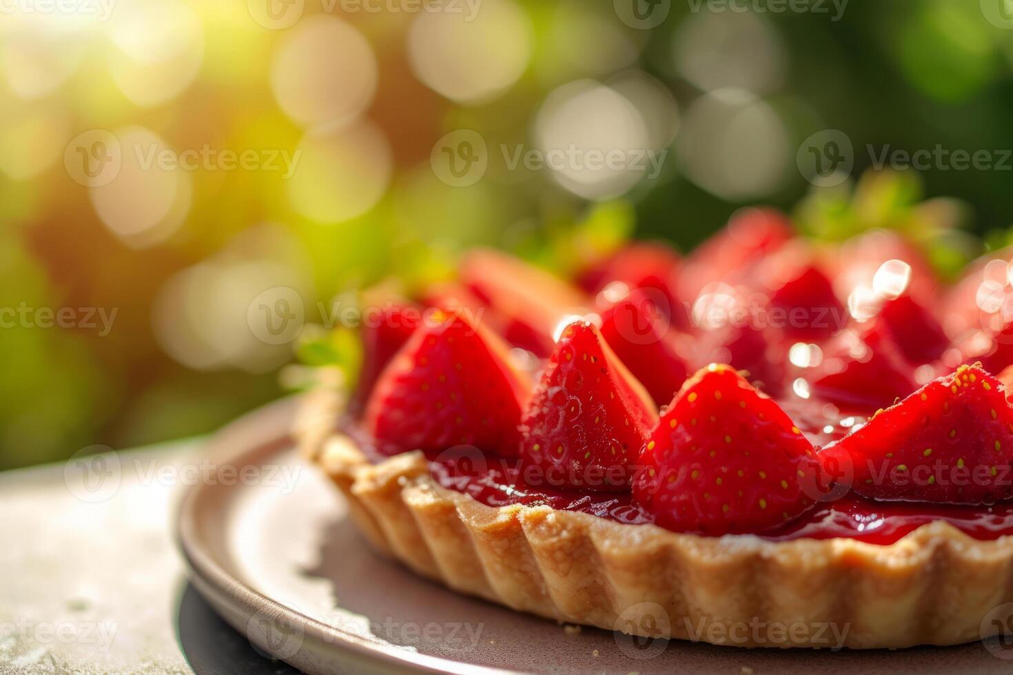 ai generato fresco fragola crostata con vaniglia crema. dolce dolce. generativo ai foto