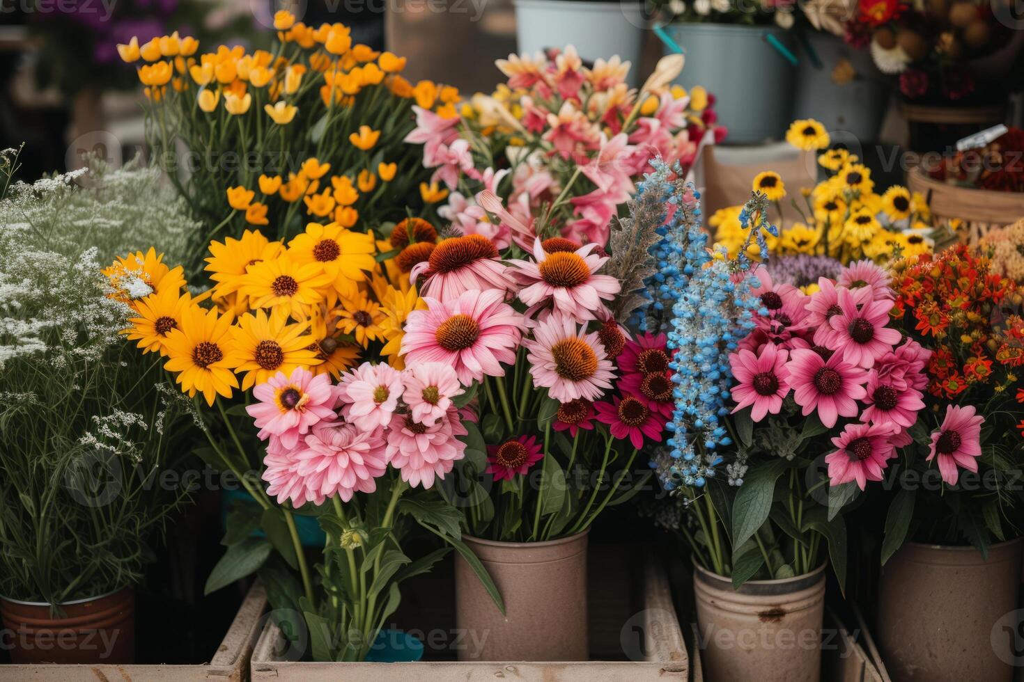 ai generato primavera fiori a Locale strada mercato. generativo ai foto