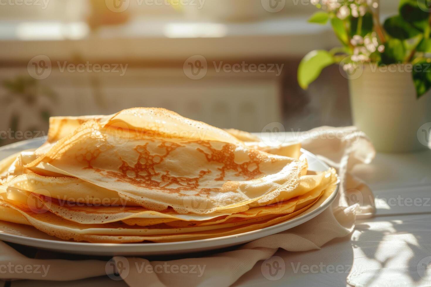 ai generato pila di fresco fatti in casa crepes su piatto. generativo ai foto