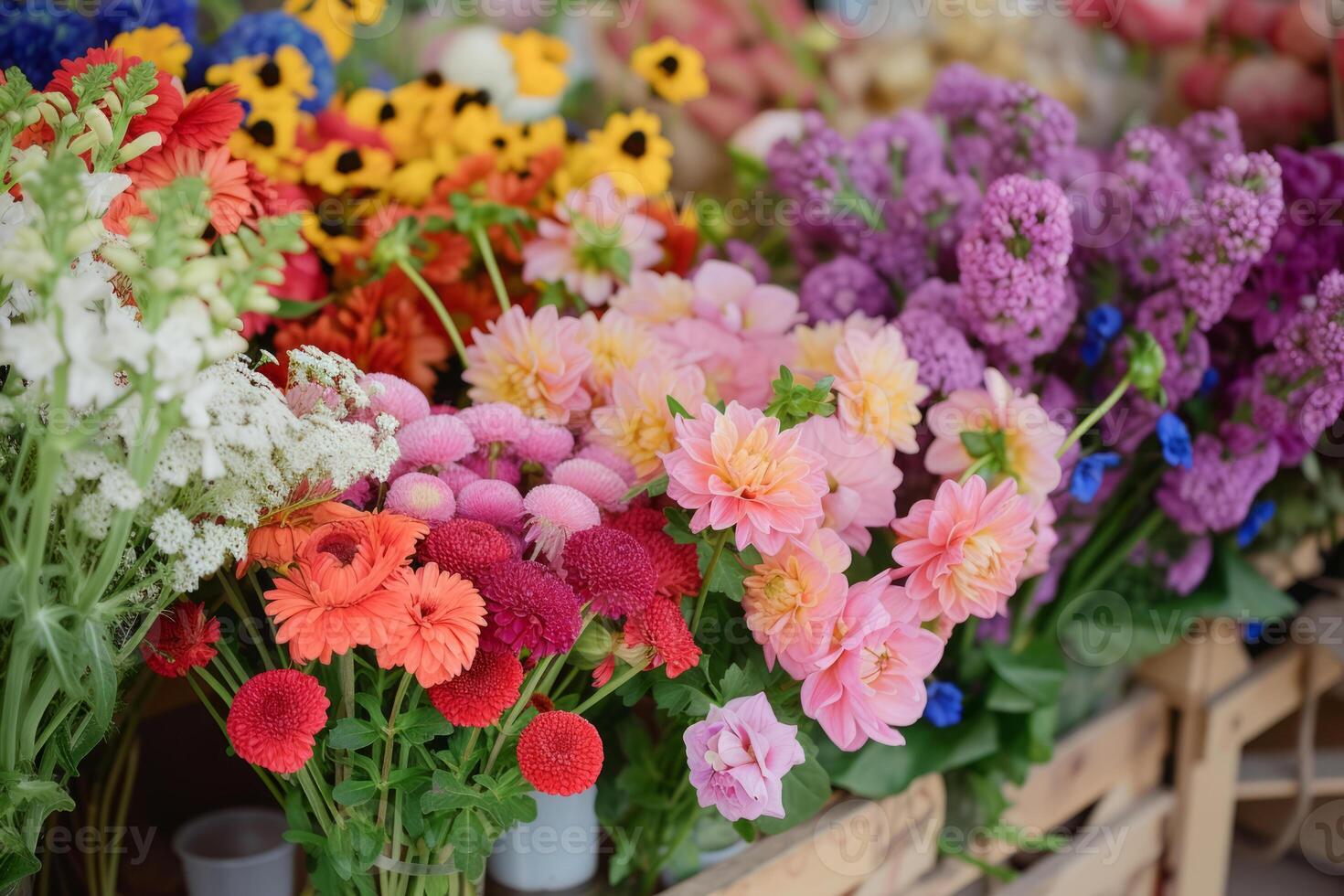 ai generato primavera fiori a Locale strada mercato. generativo ai foto