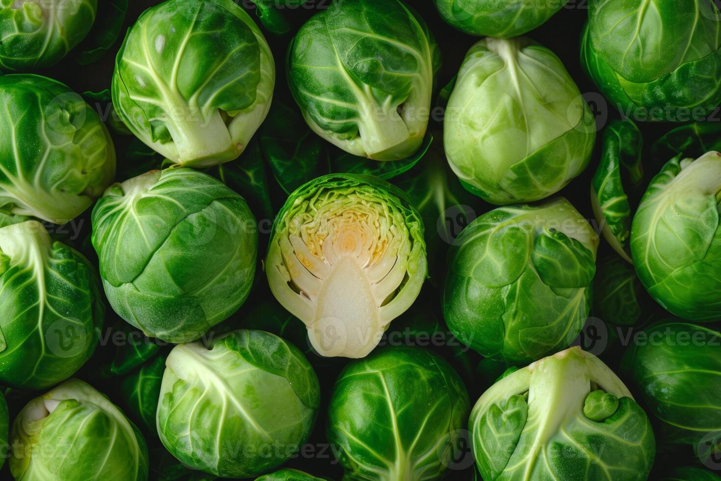 ai generato crudo Bruxelles germogli nel agricoltori mercato. biologico cibo sfondo. generativo ai foto