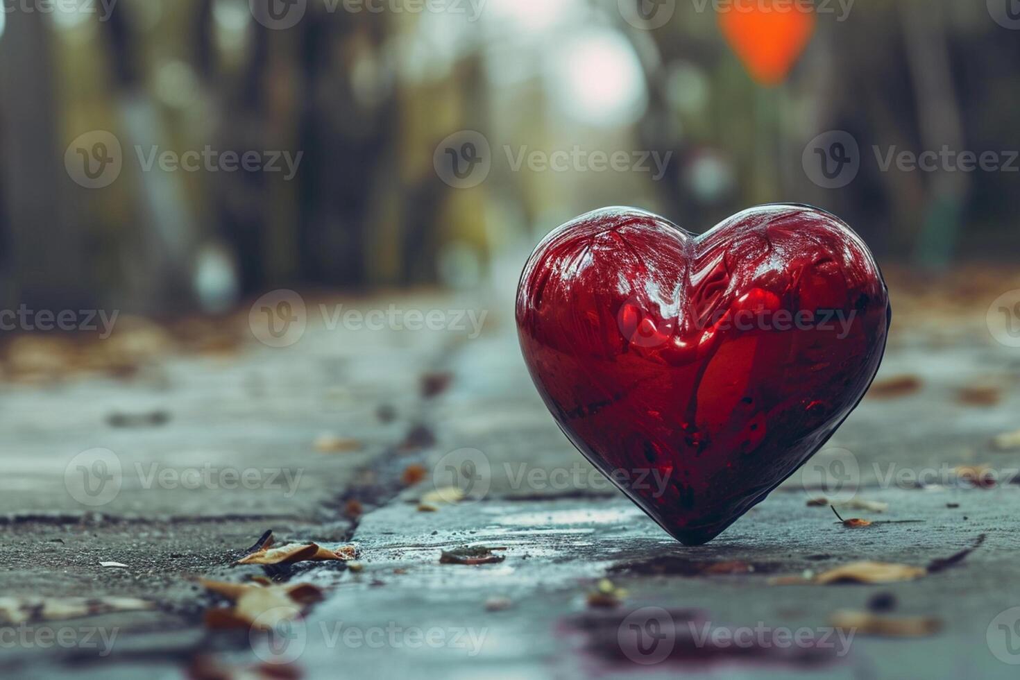 ai generato un' rosso cuore seduta su un' marciapiede foto
