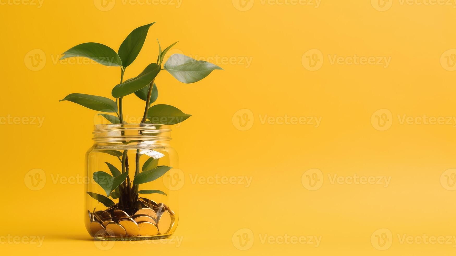 ai generato pianta in crescita su i soldi monete nel un' bicchiere di barattolo, attività commerciale finanza investimento concetto. foto