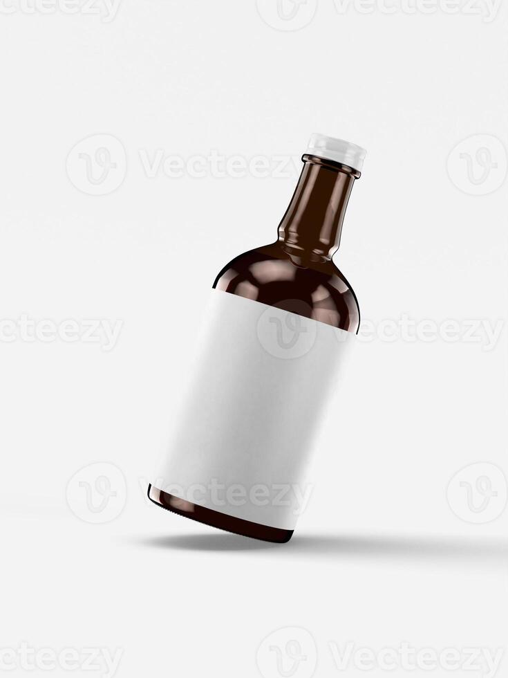 birra bottiglia finto su con vuoto etichetta bianca colore e realistico rendere. birra bottiglia isolato su bianca sfondo 3d interpretazione illustrazione foto