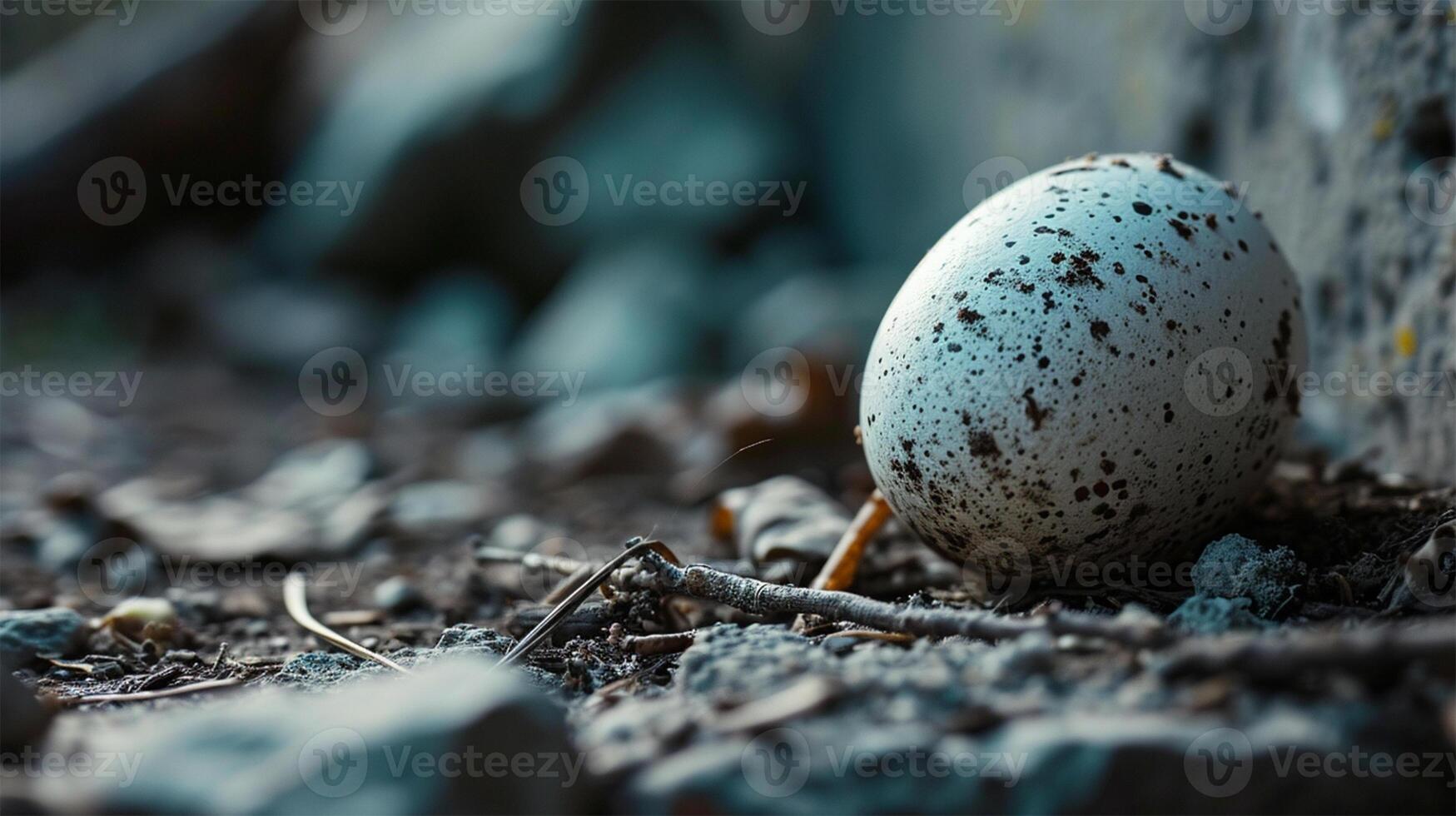 ai generato un' solitario maculato uovo su un' foresta pavimento. foto