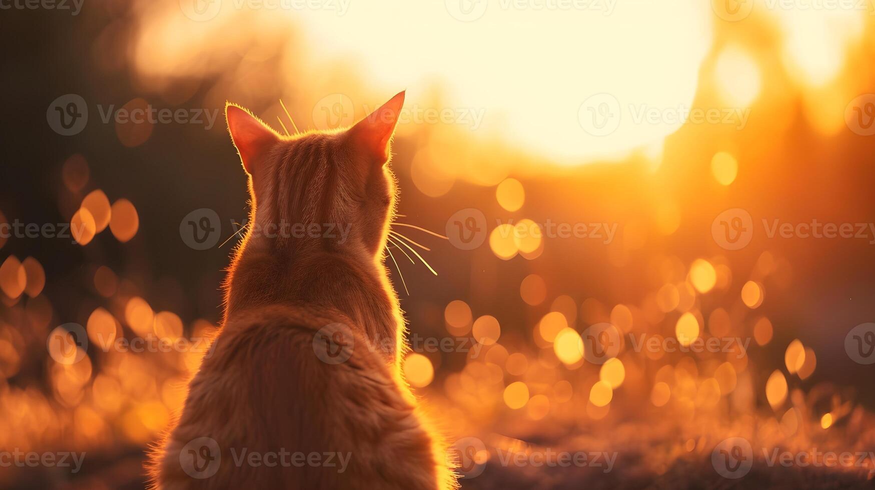 ai generato indietro Visualizza ritratto di un' seduta gatto contro tramonto sfondo, sfondo Immagine, generativo ai foto