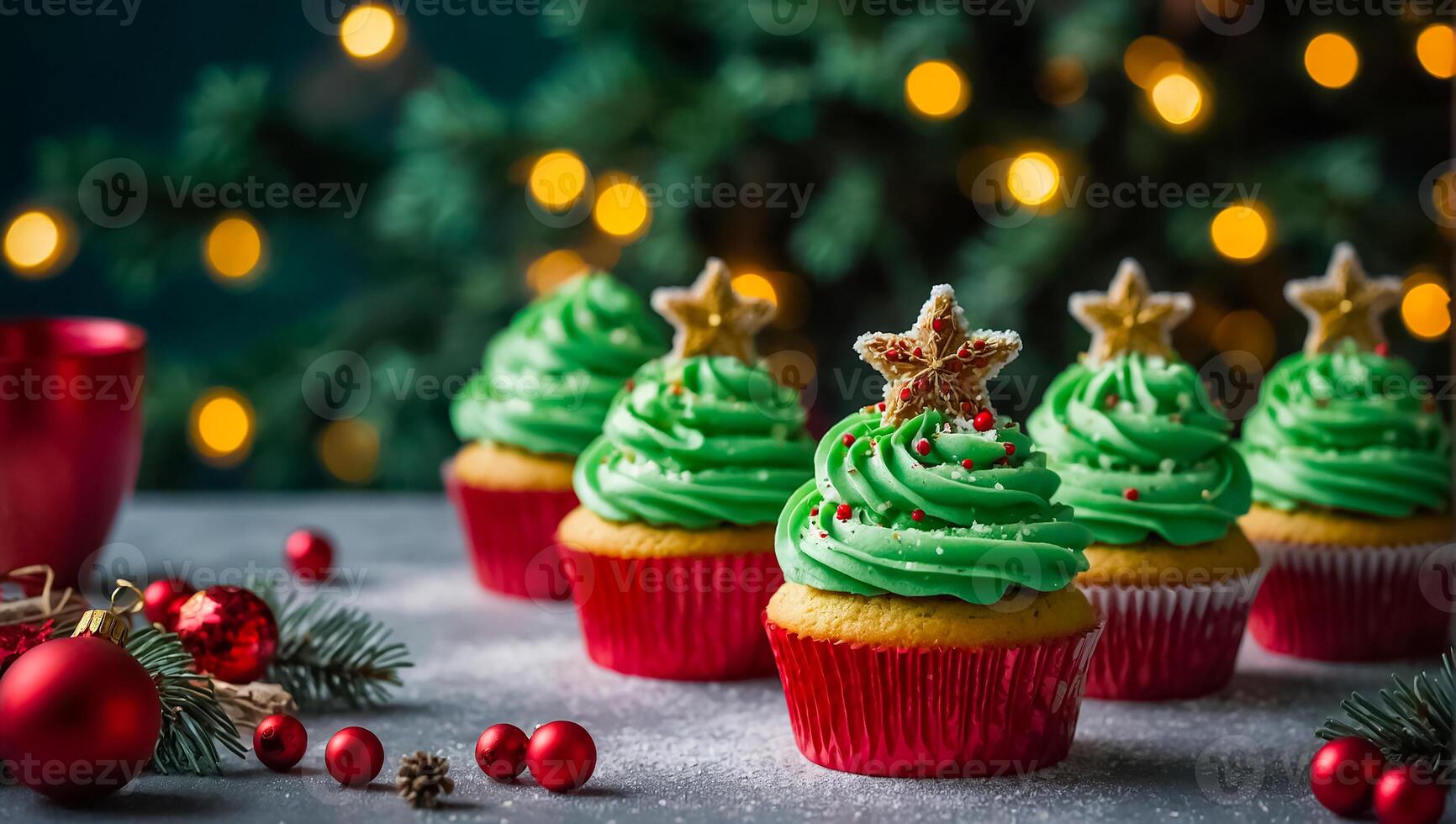 ai generato delizioso cupcakes con crema su il tavolo foto