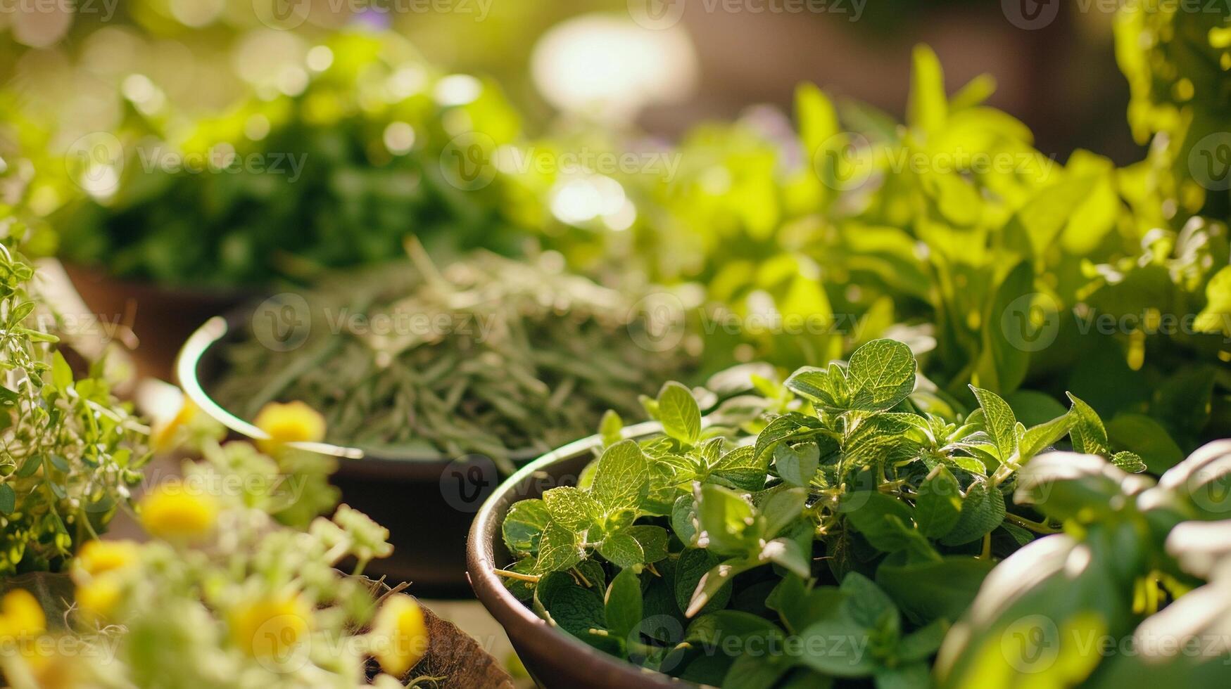 ai generato fresco erbaceo ingredienti, sfondo Immagine, generativo ai foto