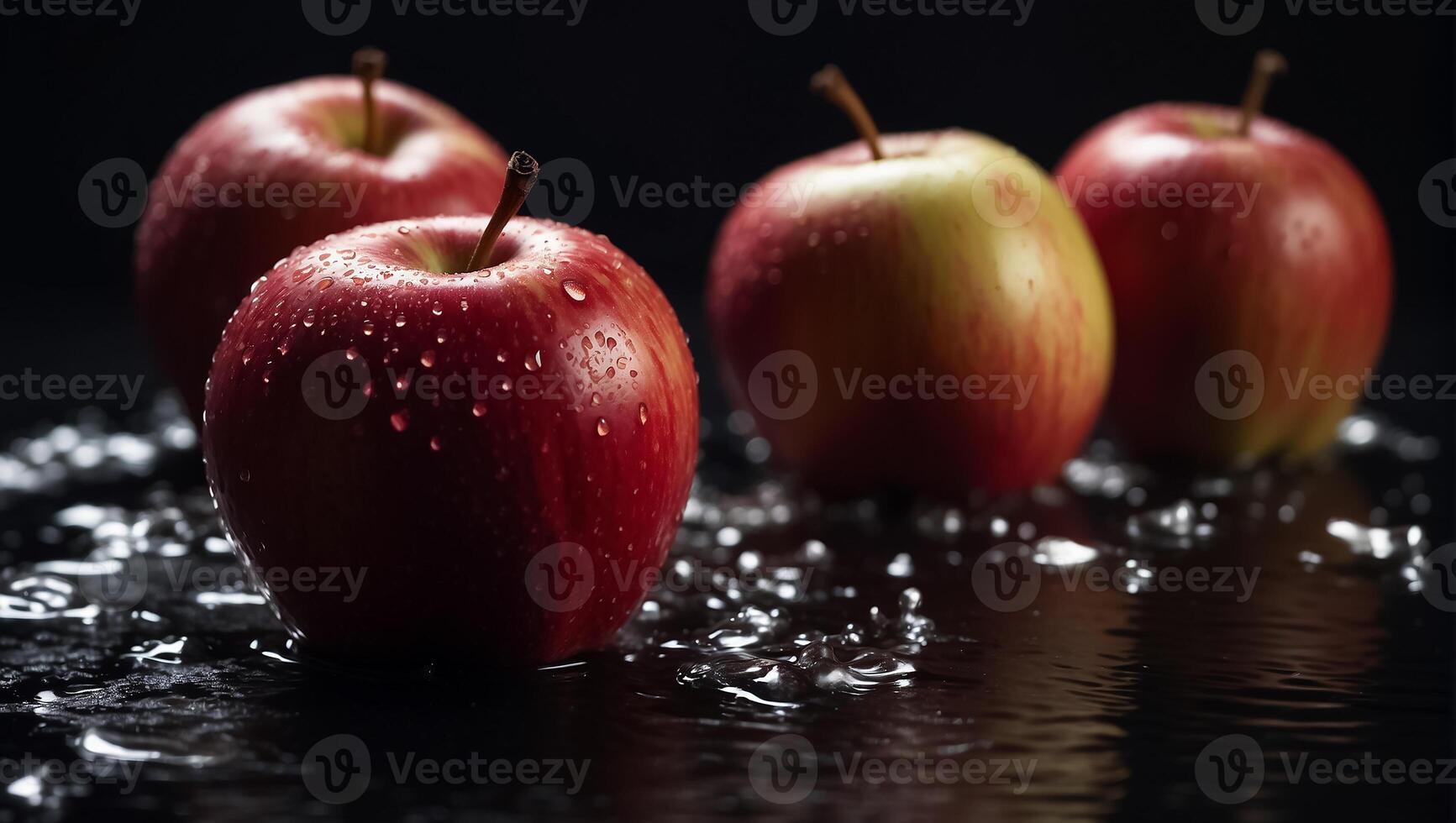 ai generato succoso maturo rosso mele su un' buio sfondo foto