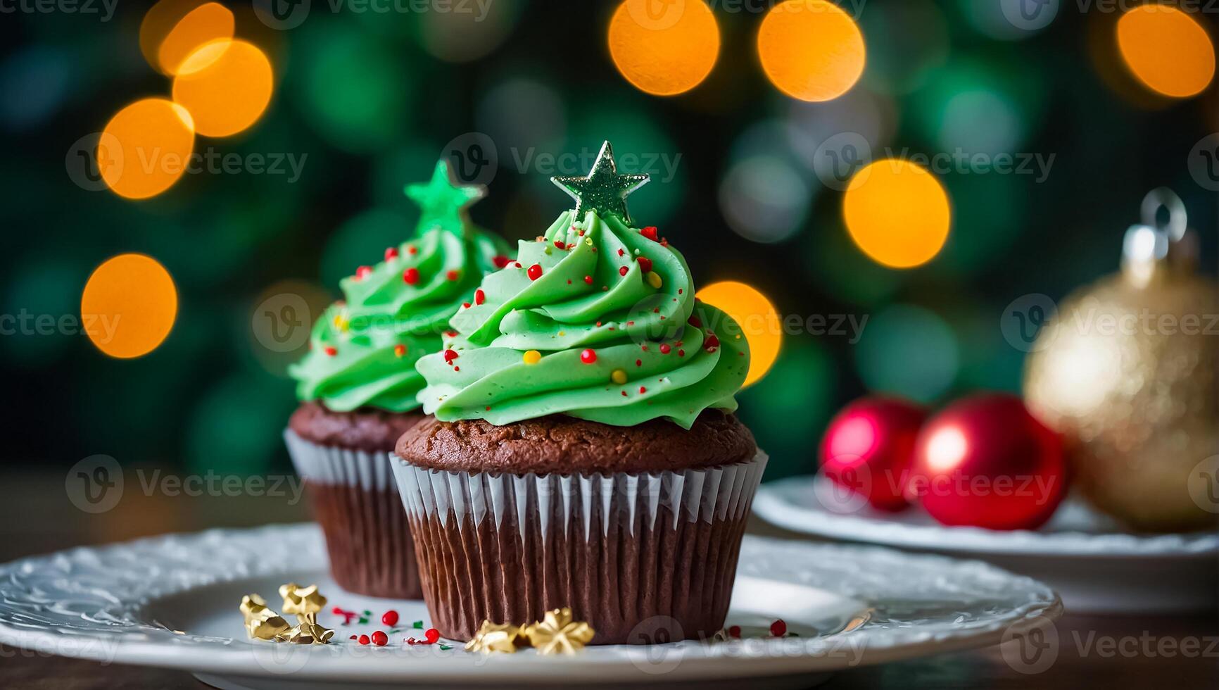 ai generato delizioso cupcakes con crema su il tavolo foto