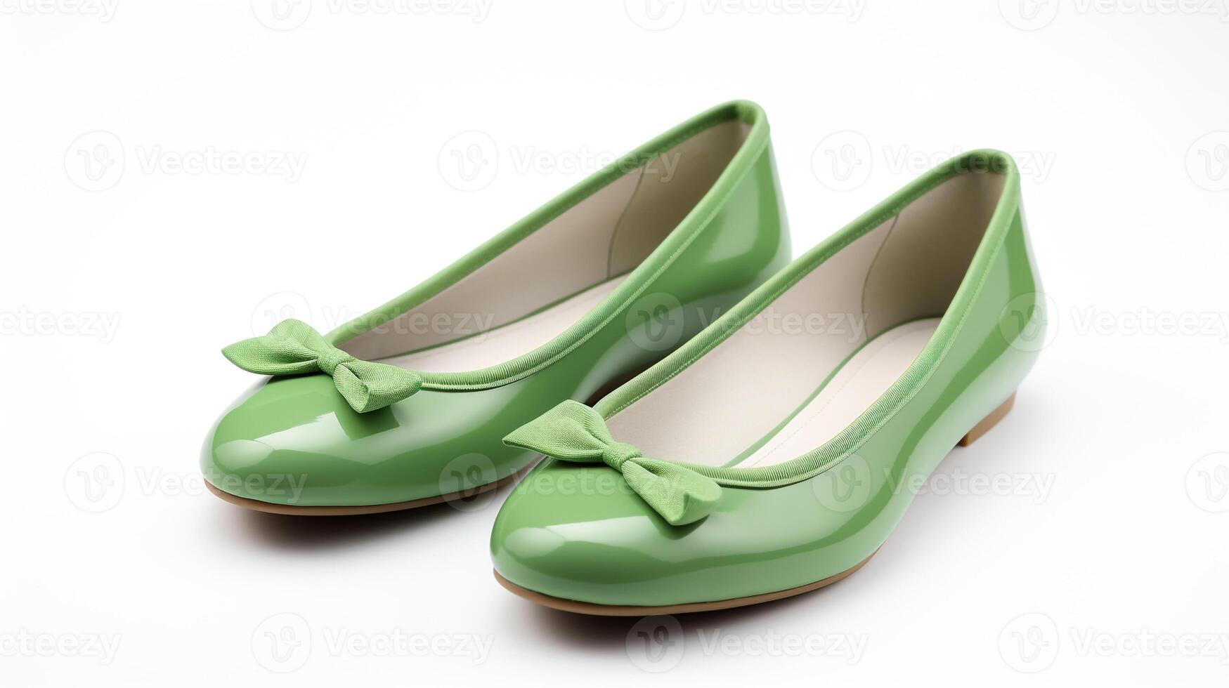 ai generato verde balletto appartamenti scarpe isolato su bianca sfondo con copia spazio per annuncio. generativo ai foto