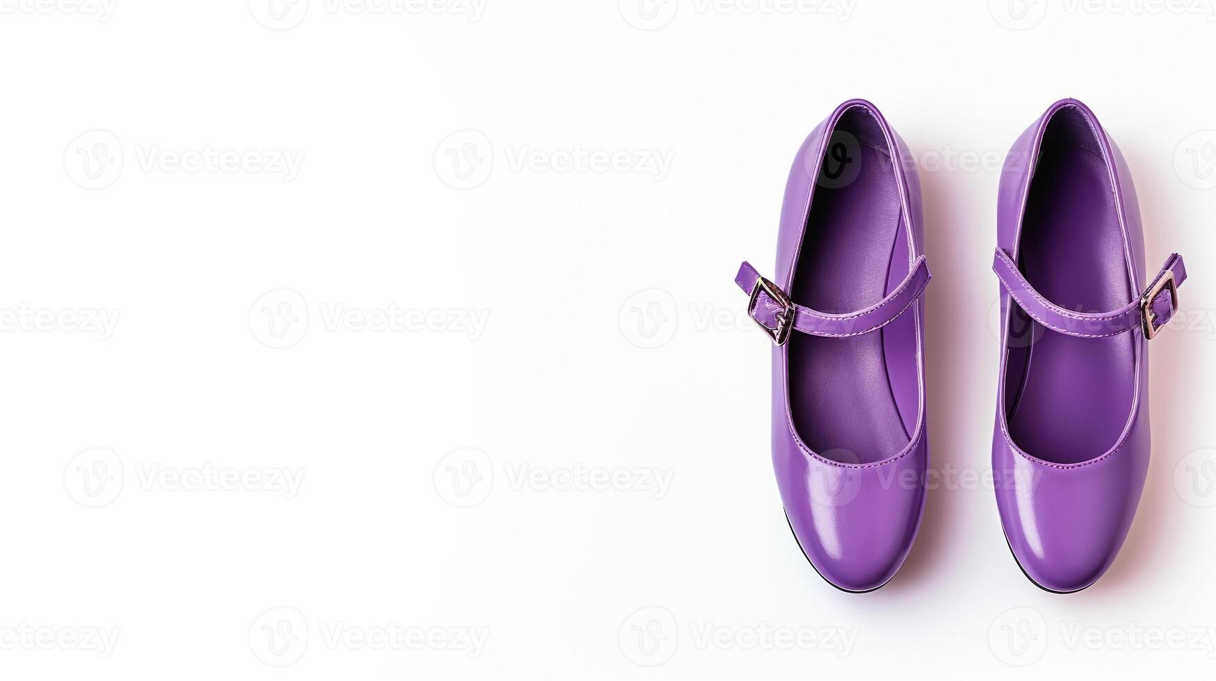 ai generato viola Maria janes scarpe isolato su bianca sfondo con copia spazio per annuncio. generativo ai foto