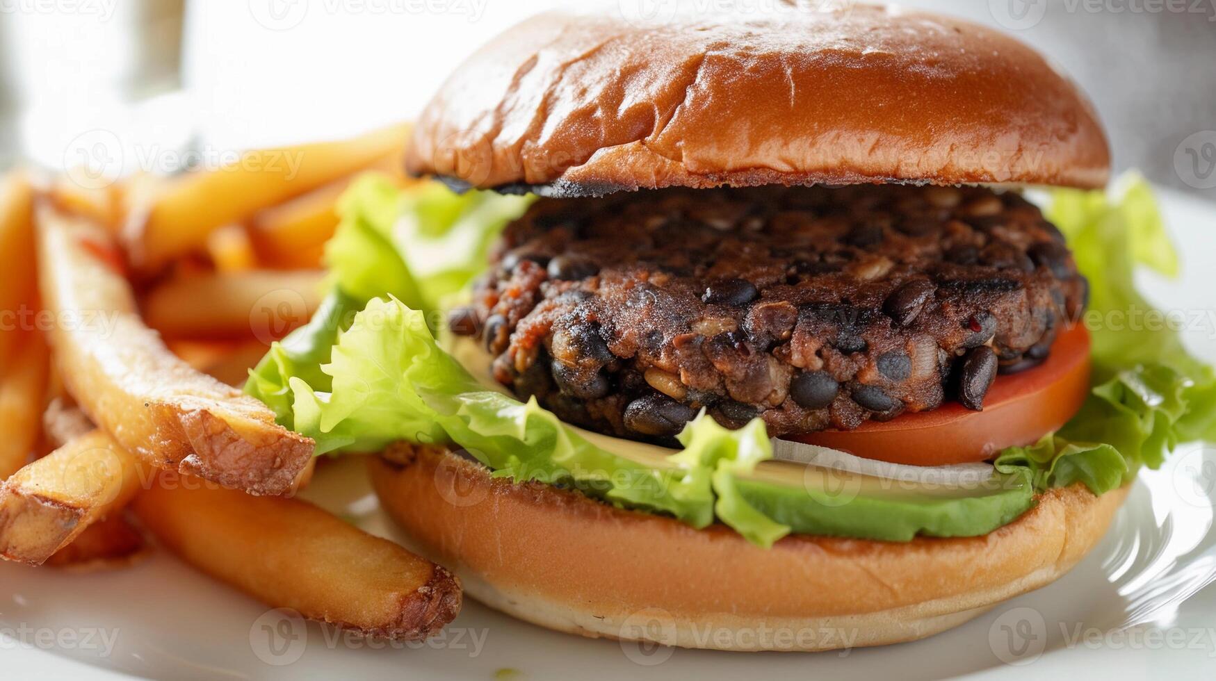 ai generato vegetariano hamburger, vegetariano hamburger polpetta fatto a partire dal nero fagioli o Lenticchie, sfondo Immagine, generativo ai foto