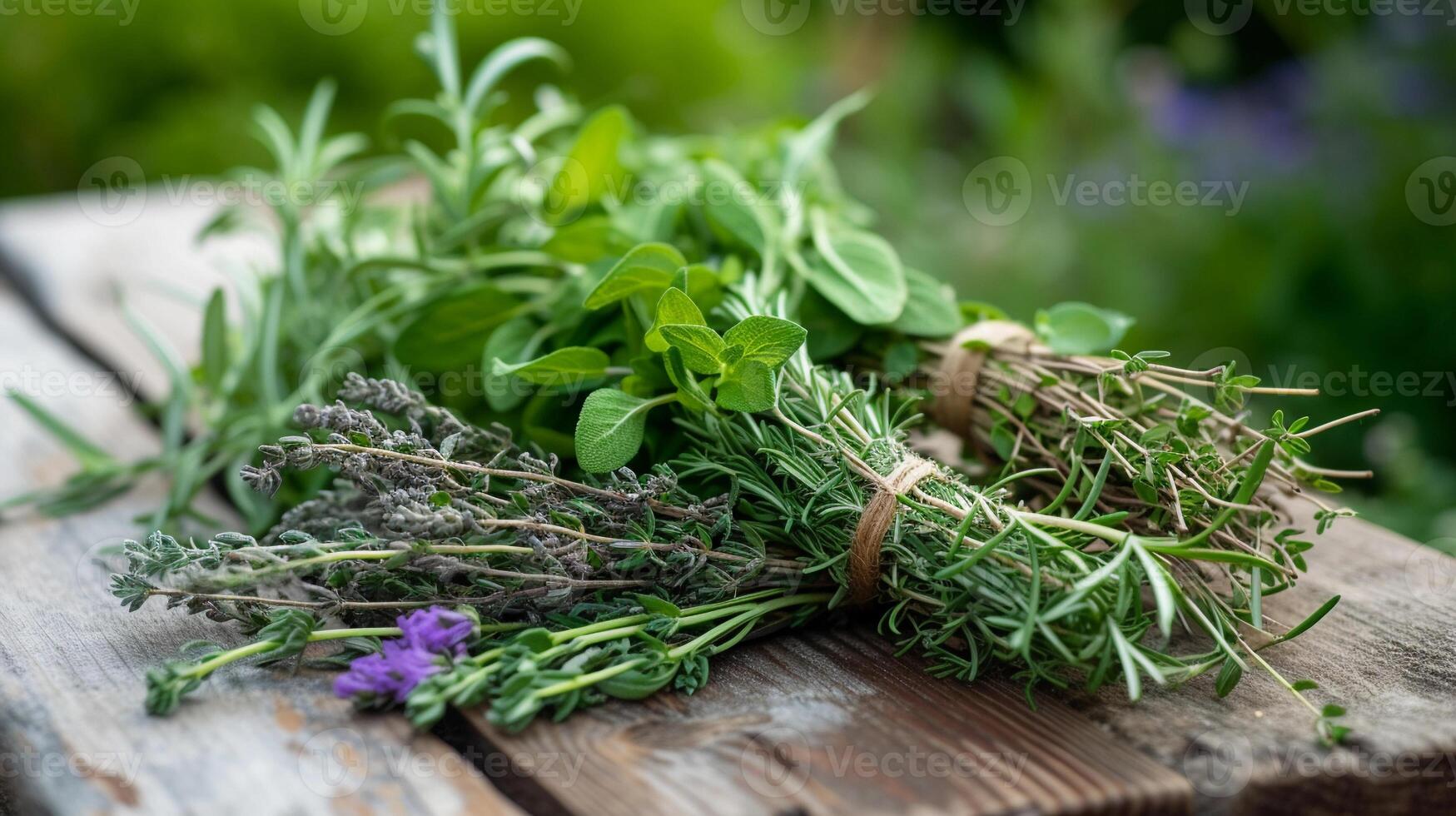 ai generato erba fascio composizione, medicinale erbe aromatiche legato con spago o nastro, sfondo Immagine, generativo ai foto