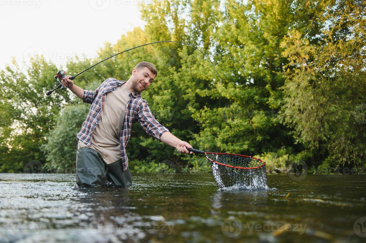 trota essere catturato nel pesca rete. foto