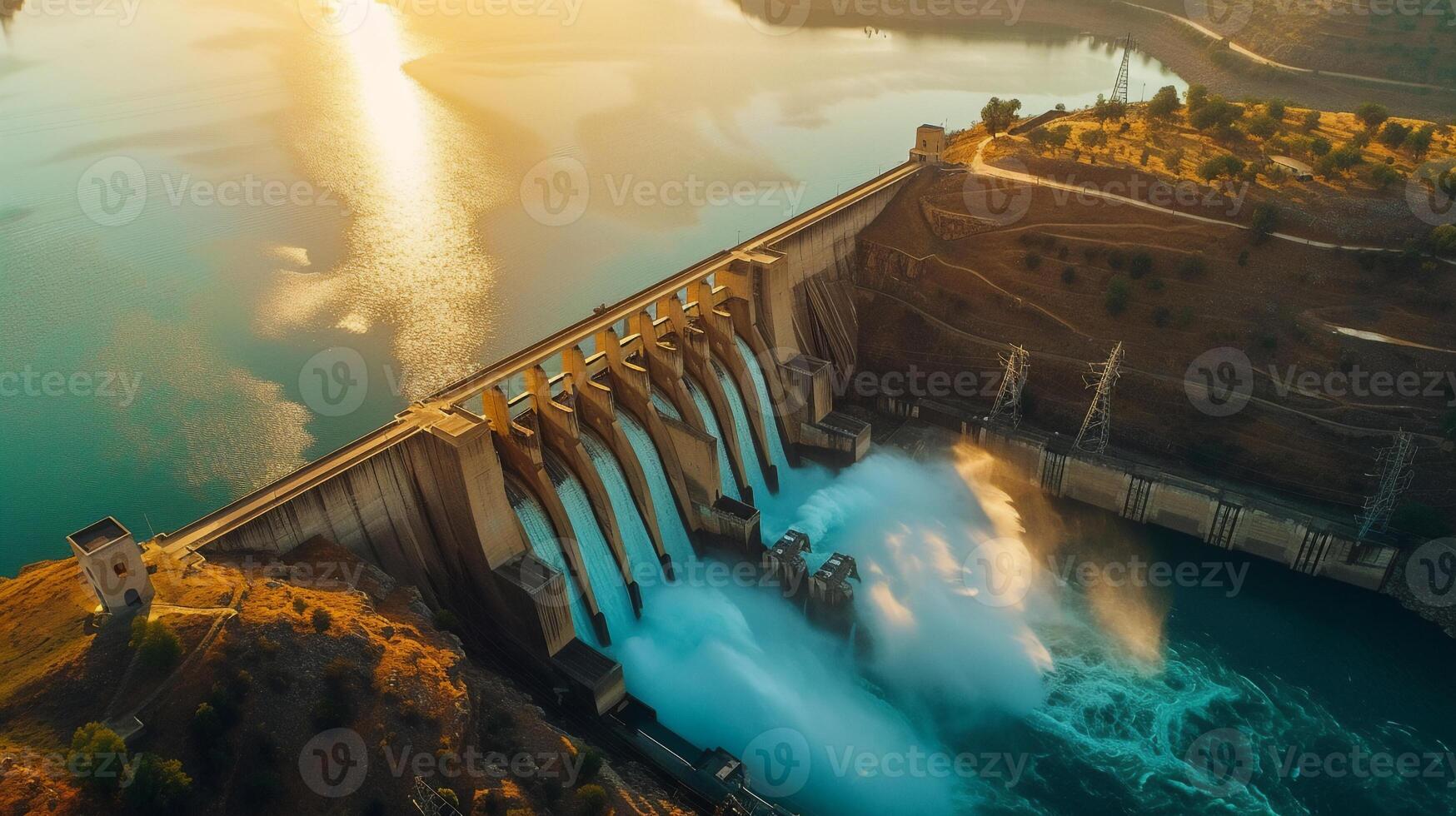 ai generato bellissimo aereo Visualizza di enorme diga ,idroelettrico energia nel natura creare elettricità . foto