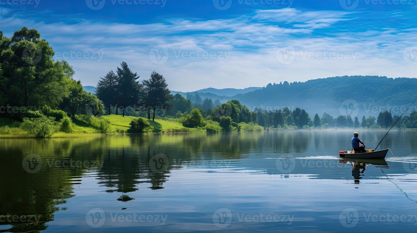 ai generato bobina pesca a lago ai generato foto