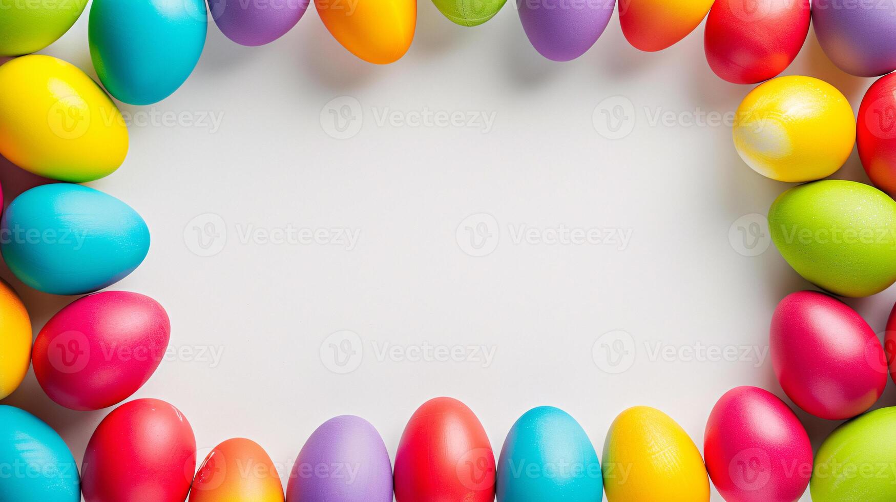 ai generato un' telaio artigianale a partire dal un' collezione di vivace Pasqua uova, prende centro palcoscenico contro un' chiaro bianca sfondo per inserire il tuo testo o Immagine nel esso foto
