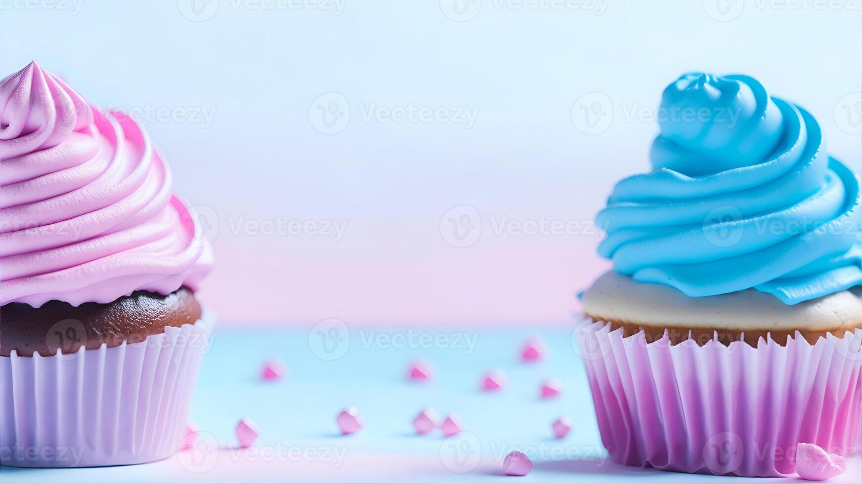 ai generato delizioso cupcakes con crema su tavolo su leggero sfondo. foto