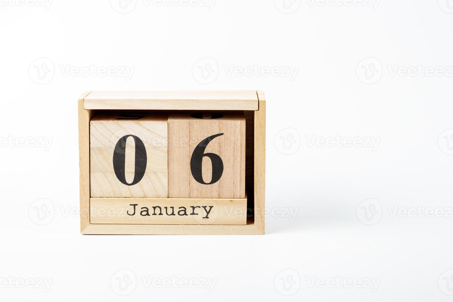 di legno calendario gennaio 06 su un' bianca sfondo foto