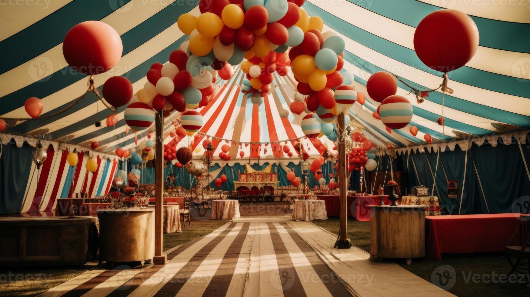 ai generato un' costume festa con un' Vintage ▾ circo tema, completare con grande cime e acrobazie foto